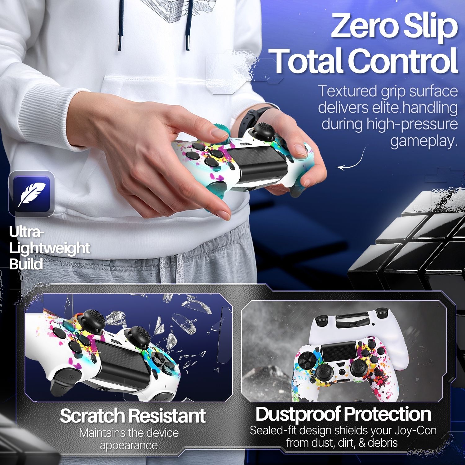PS4 Controller Skin Grip Cover Silicone Gel Rubber Shell w/ Stick Cap