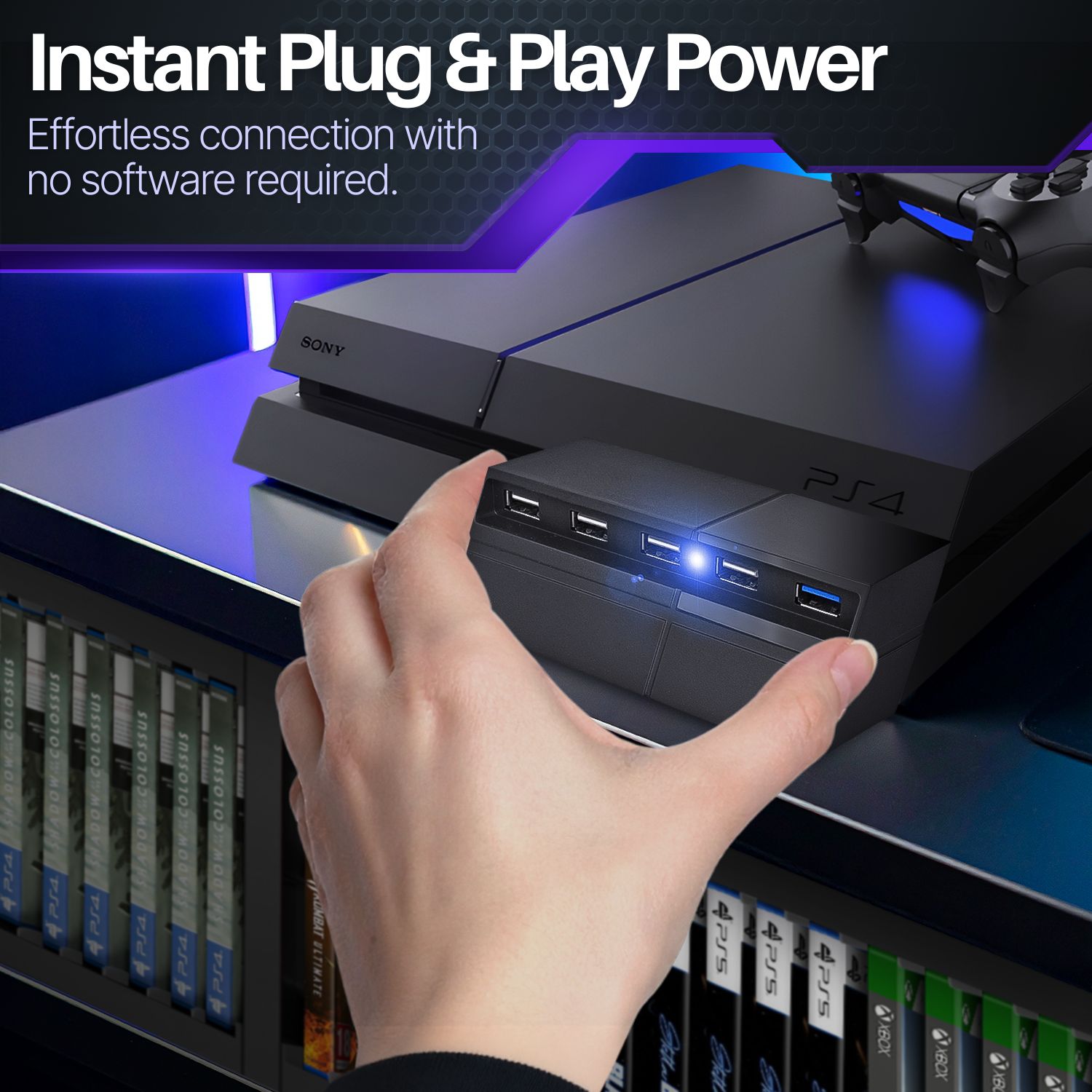 Versatile Peripheral Connection: This multi USB port for PS4 connects USB peripherals such as a keyboard, mouse, external hard drive, USB drive, or controller charger to your console