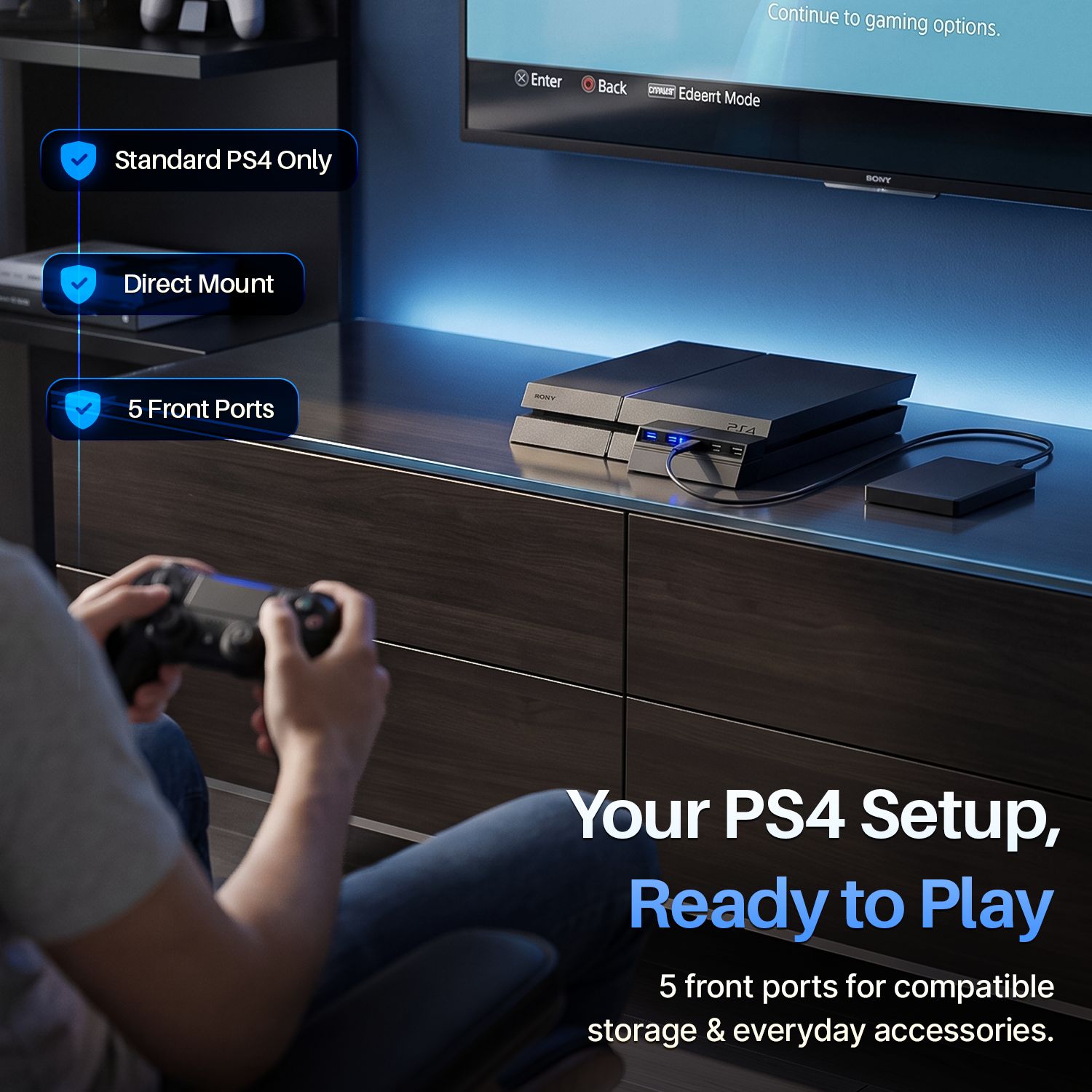 5-Port USB 3.0 2.0 High Speed Adapter Splitter Connector Expander Hub Switch for Sony PS4 Playstation 4 Gaming Console with one USB 3.0 port and four USB 2.0 ports