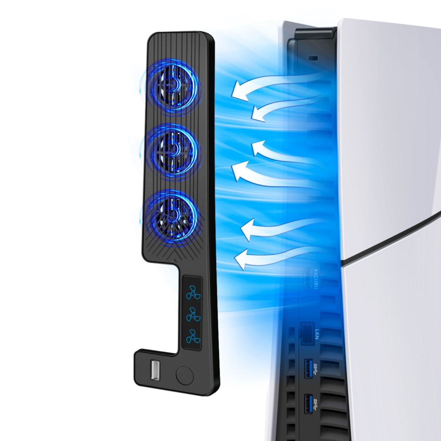 TNP Cooling Fan for PS5 Slim Console - Black Cooling Fan for Playstation 5 Slim with 3x Fans, 3 Speed Modes Cooler for PS5 Slim with 1x USB Port for Controller & Accessories