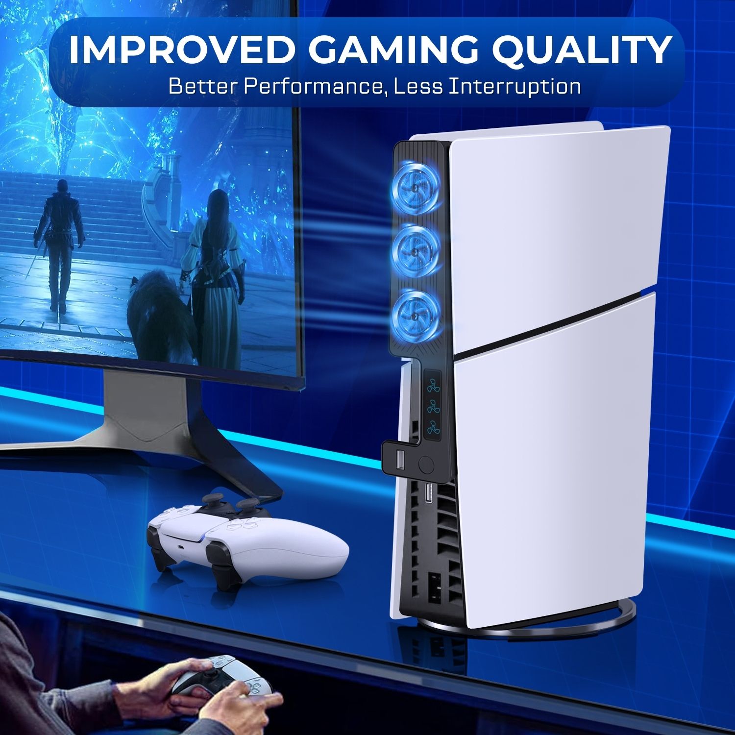 3 Speed Modes: Our cooling fan for PS5 comes with 3-speed modes with a button switch to easily choose between fan speeds, low, medium, and high up to 9500 RPM