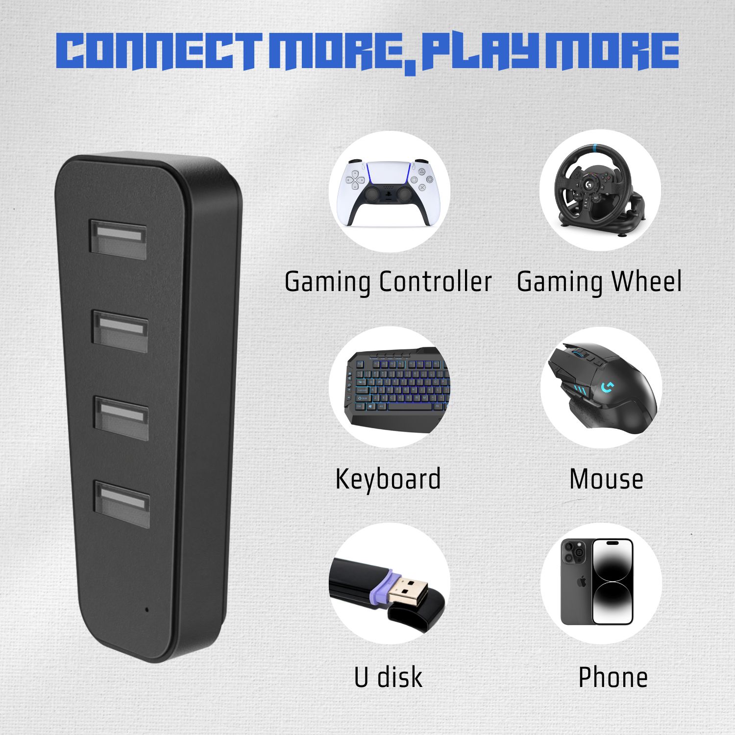 Simultaneous Connection: Our USB port adapter for PS5 Slim comes with high-speed 4x USB 2.0 ports that support multiple device connections and operation compatible with PS5 accessories