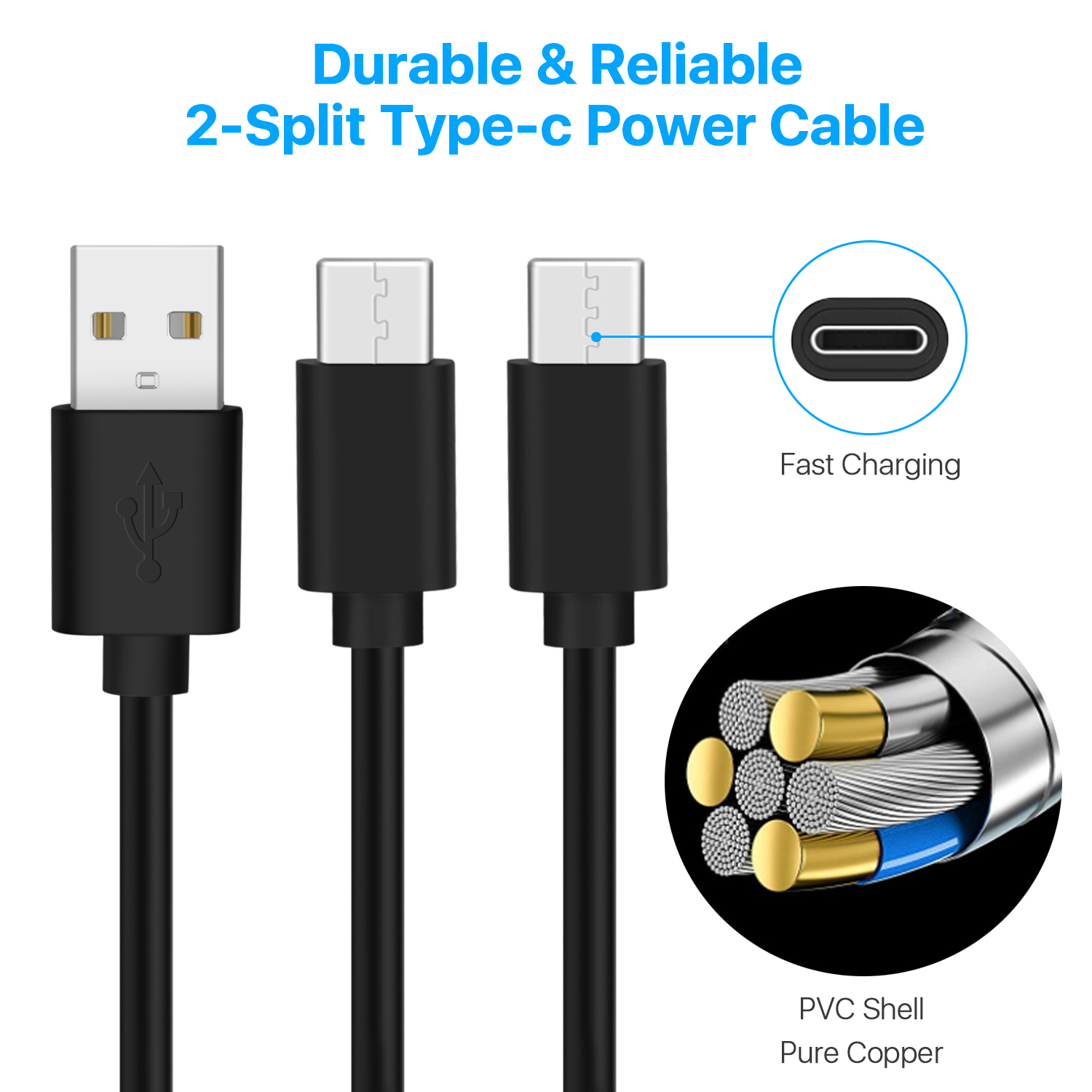 Durable & Flexible Cable - Total 10 FT (3M) long with separation starts at 5 FT (1.5M), reinforced neck,10000+bend lifespan, withstand daily bends, twists, and pulls