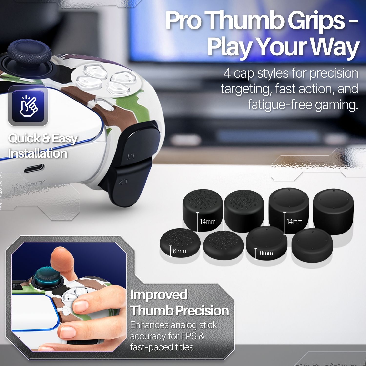 Includes 4 Pairs (8 Pcs) Of Different Thumb Grips - For Ps5 Accessories to enhance analog stick controls & improve precisions, incredibly comfortable and gentle on skin. Soft and smooth to the touch. The controller case adds almost no extra weight but rather enhance the texture