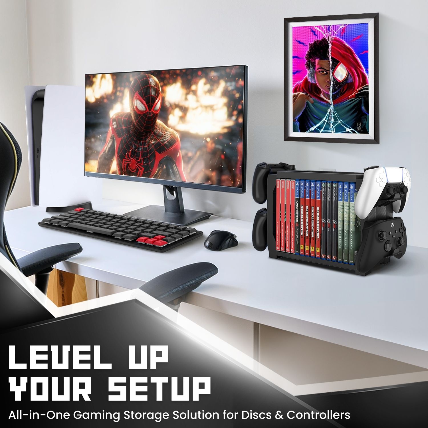 Organize Games & Controllers - Compatible with Nintendo Switch,Can hold up to 4 controllers at the same time such as Switch pro controller,PS4 controller,Xbox one controller,PS5 controller,Xbox series x controller