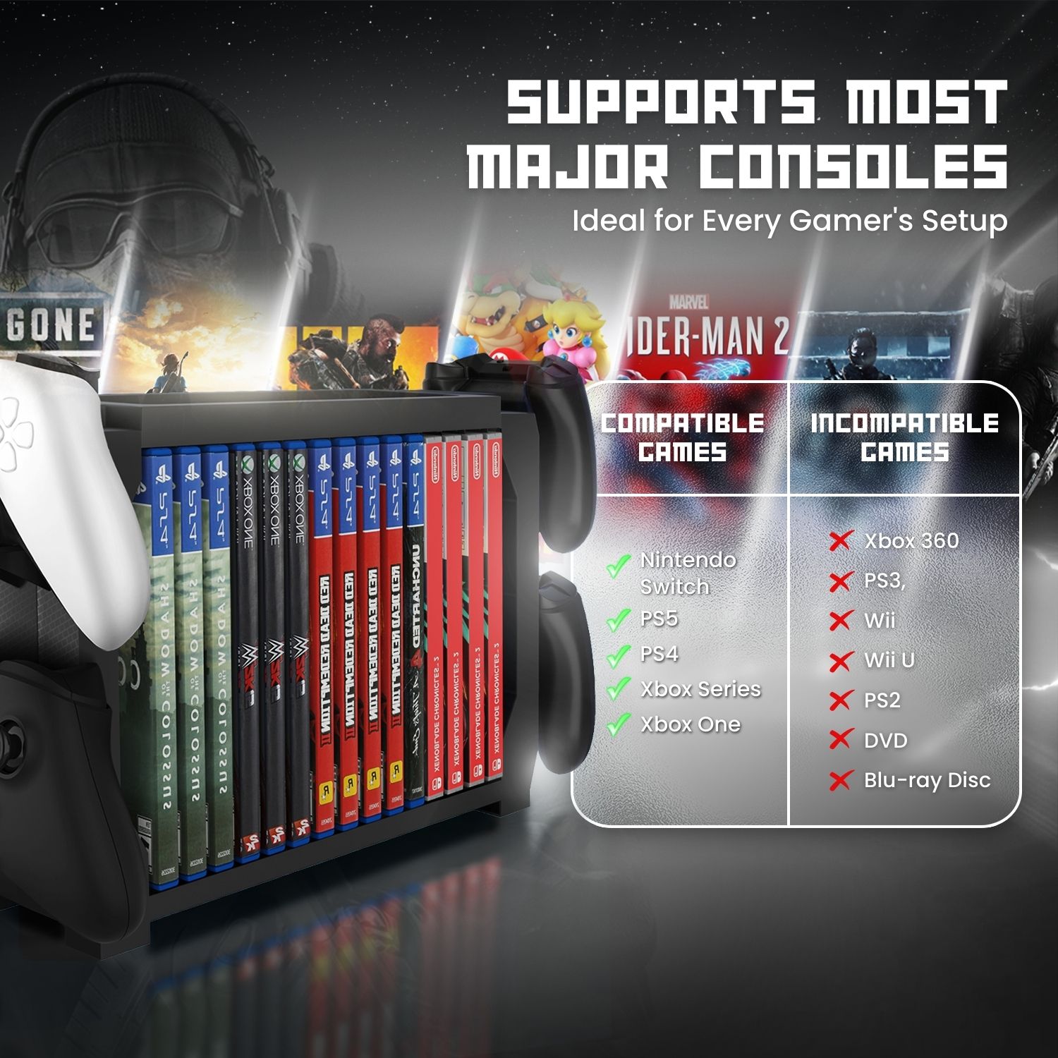 Modular Stacking Tower Design - More game storage for video game collectors, Stack multiple Games Storage Tower to accommodate and organize your ever expanding game collection