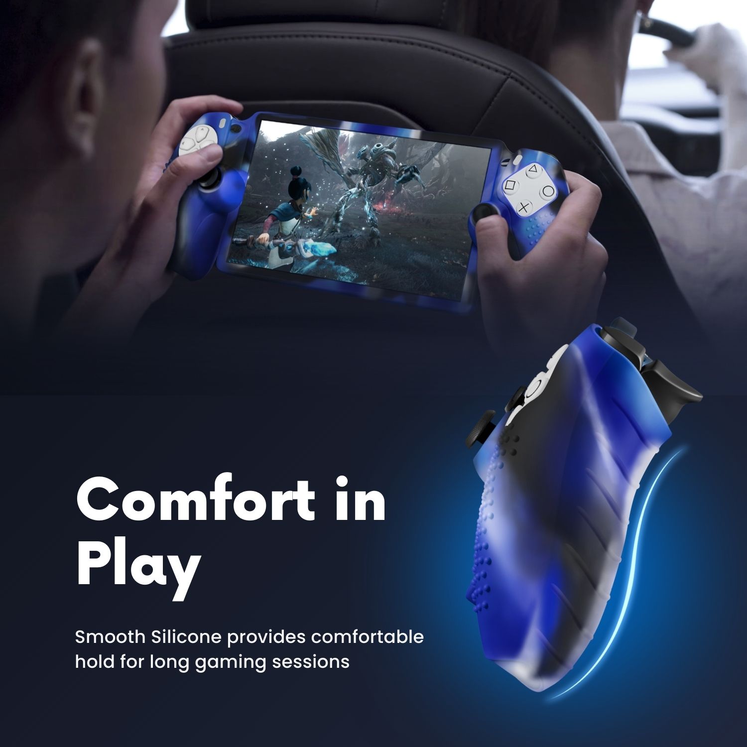 Ergonomic Design: This silicone case for PS5 Portable is an anti-slip, sweat-resistant material that enhances grip and reduces fatigue during long sessions, ensuring a comfortable gaming experience