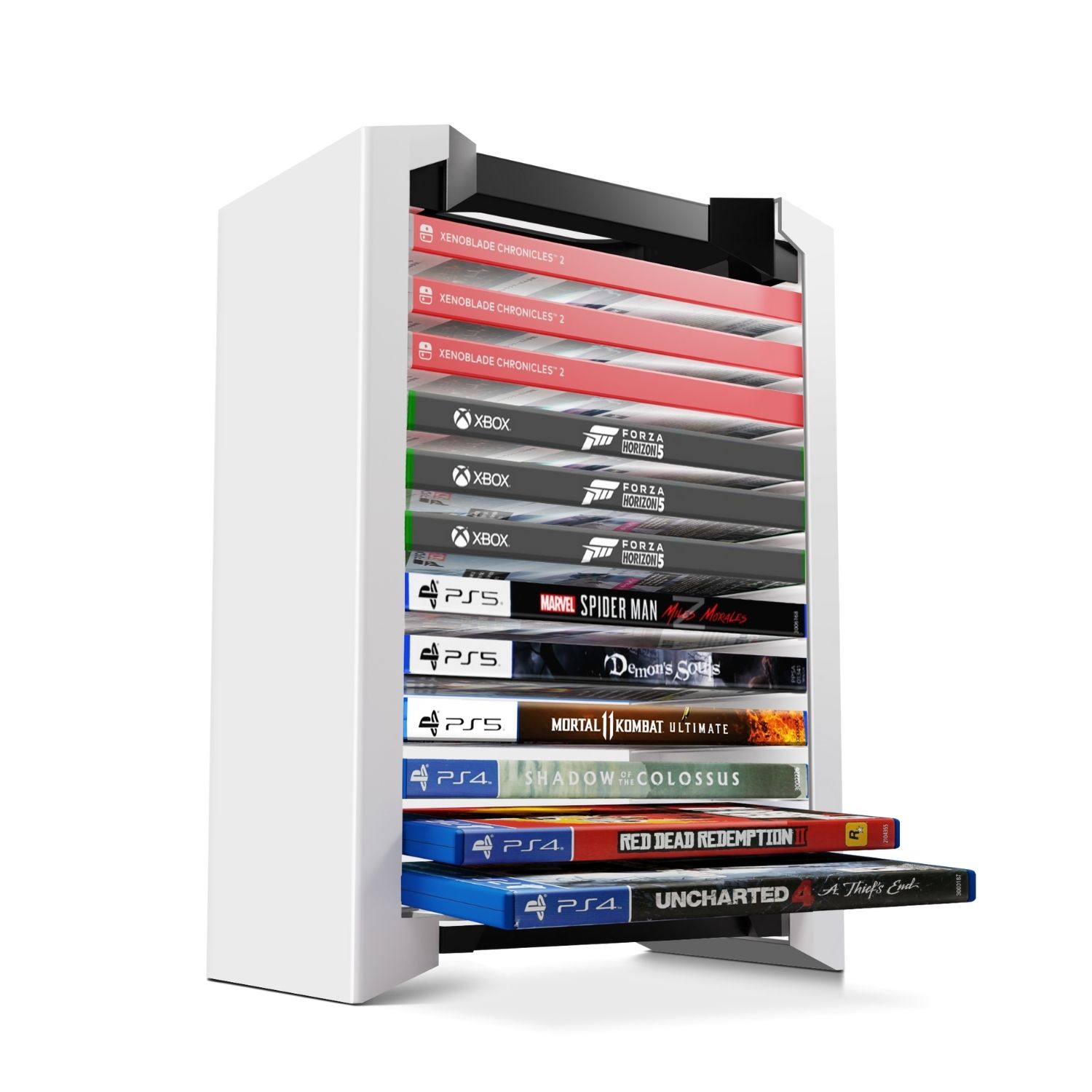 Video Game Storage Tower (12 CD Disc Blu-ray Case) Universal DVD Holder Shelf Rack Stand Vertical Organizer for PS5 Playstation 4 Nintendo Switch Xbox Movies