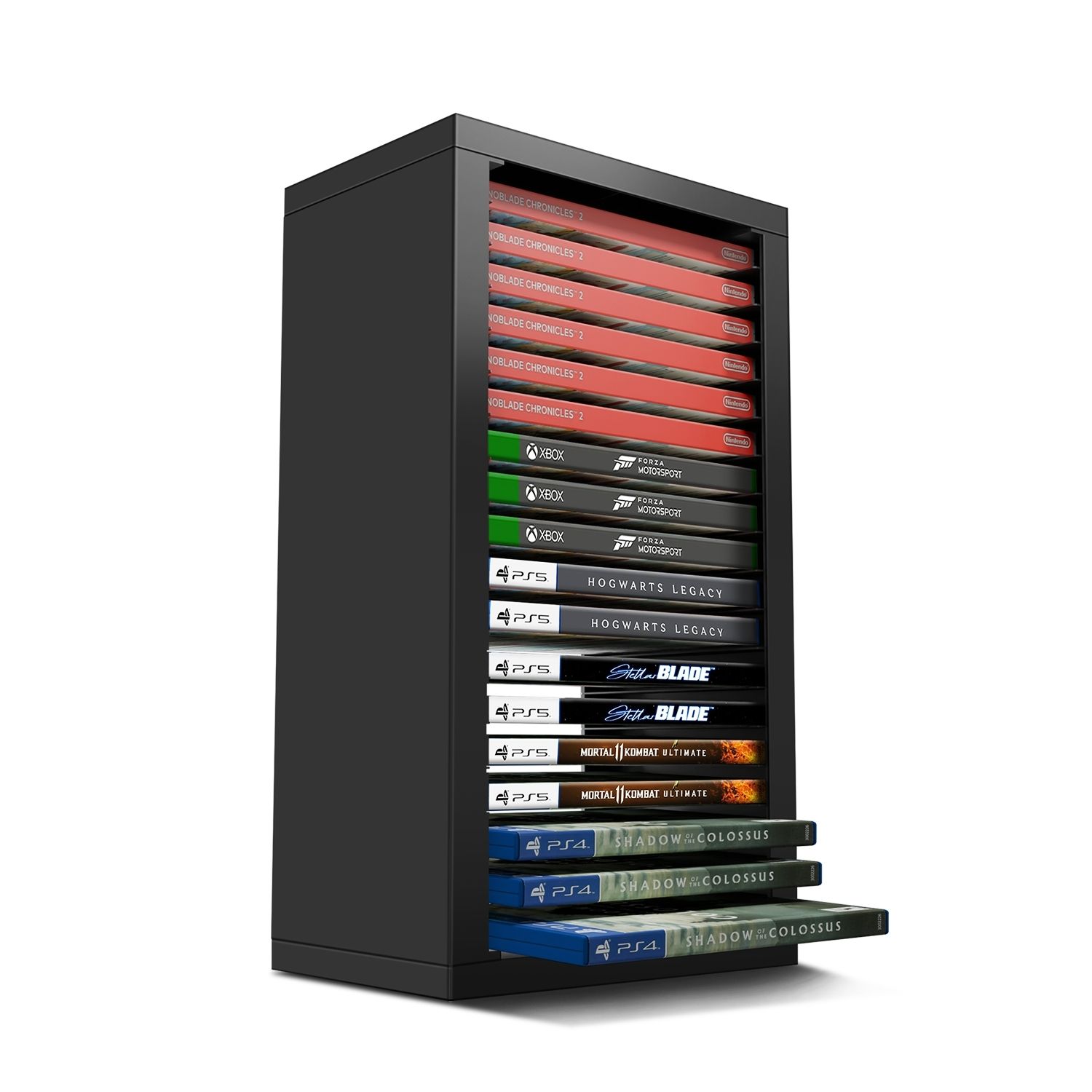 TNP Universal Video Game Storage Tower for PS5, PS4, PS3., Nintendo Switch, Xbox One, Xbox Series S/X - Black Video Game Holder Organizer Stand with 18 CD Case Storage for Organizing & Displaying