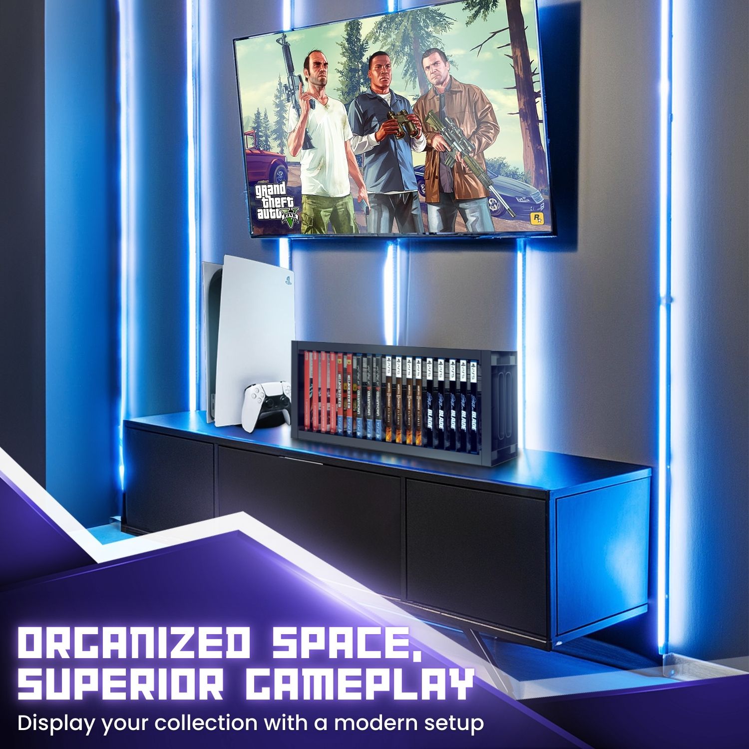 Compact Design, Generous Capacity: This video game holder stand has 28.9 x 7.5 x 2.7 inches dimensions. It offers generous storage while occupying minimal space. Each slot is designed to fit standard-sized game cases, with special consideration for the slightly smaller switch cases