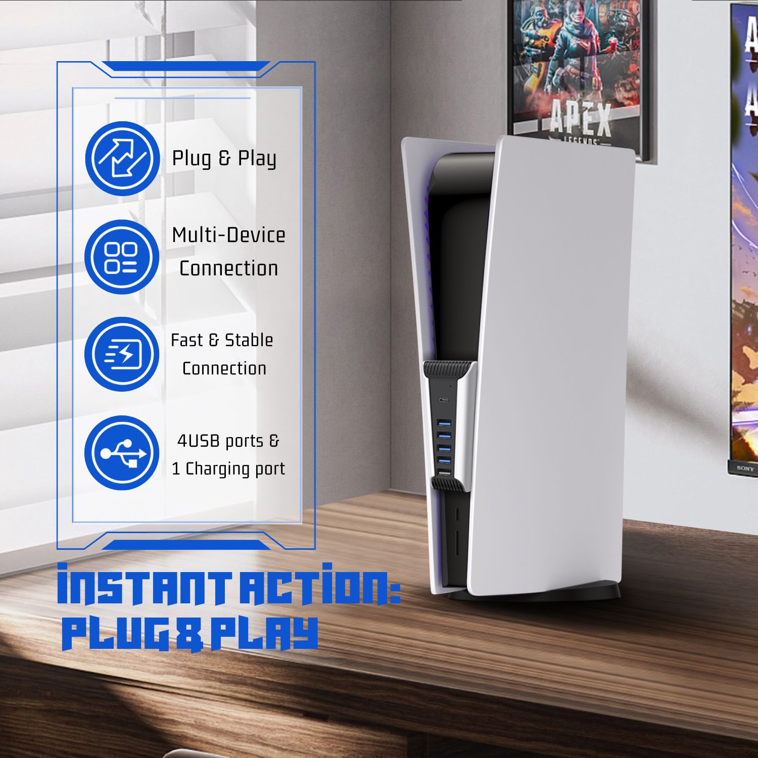 Perfect Fit: This USB hub is designed for PS5 UHD & digital edition game consoles. Use to expand your game console ports while ensuring it will be perfectly fit and stable after installation