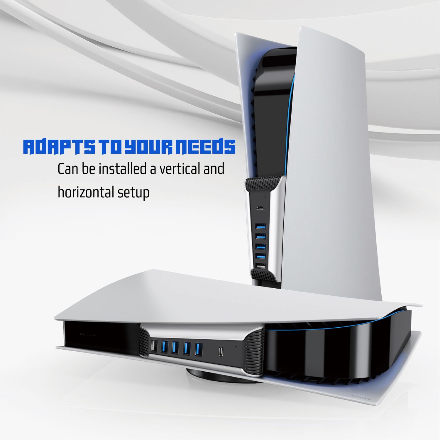 Lightweight Yet Durable: This lightweight USB hub adapter for PS5 accessories is crafted meticulously from high-grade ABS material. With the added touch of back foam cotton, you can be assured that your console remains scratch-free