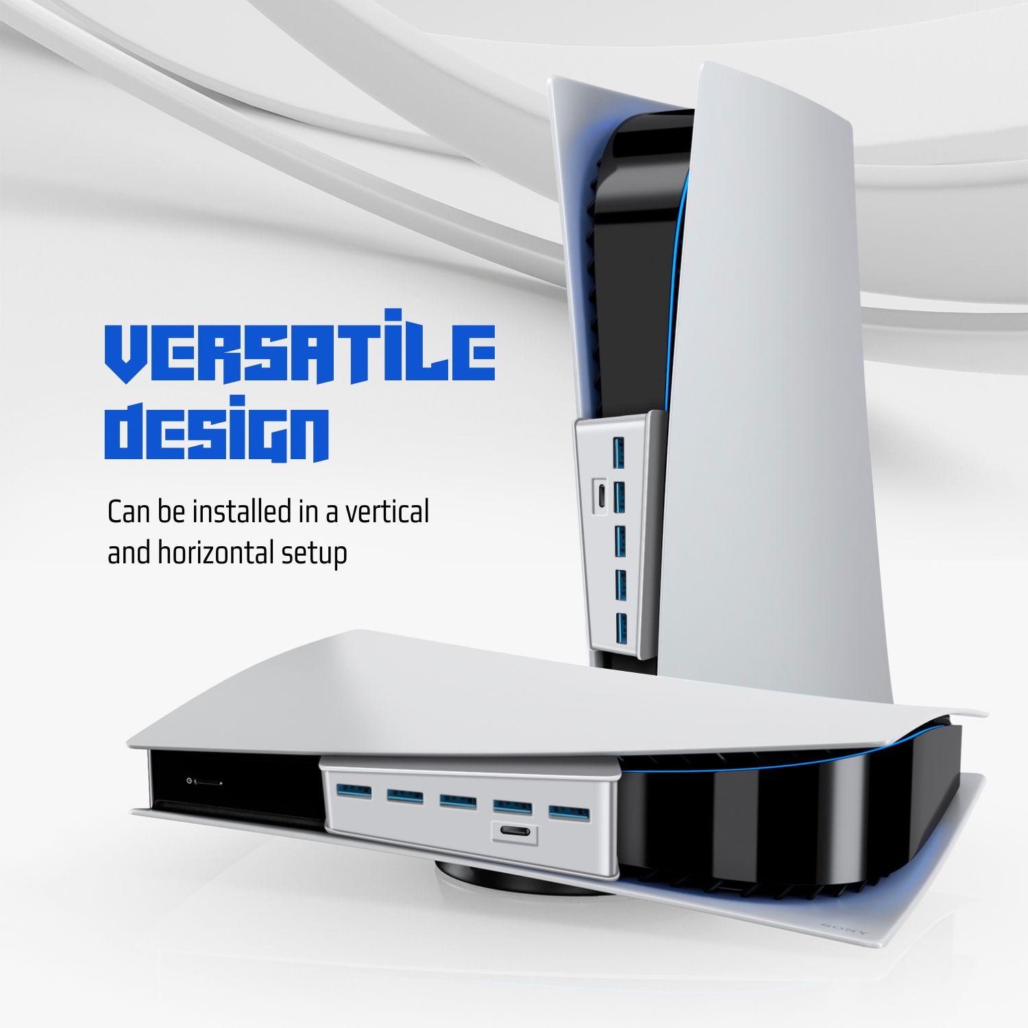 Integrated Slim Design - Plug & Play stable connection for multiple devices, no driver needed, multi-system compatibility. Designed to fit directly onto the front of your PS5, for a cabless clean look