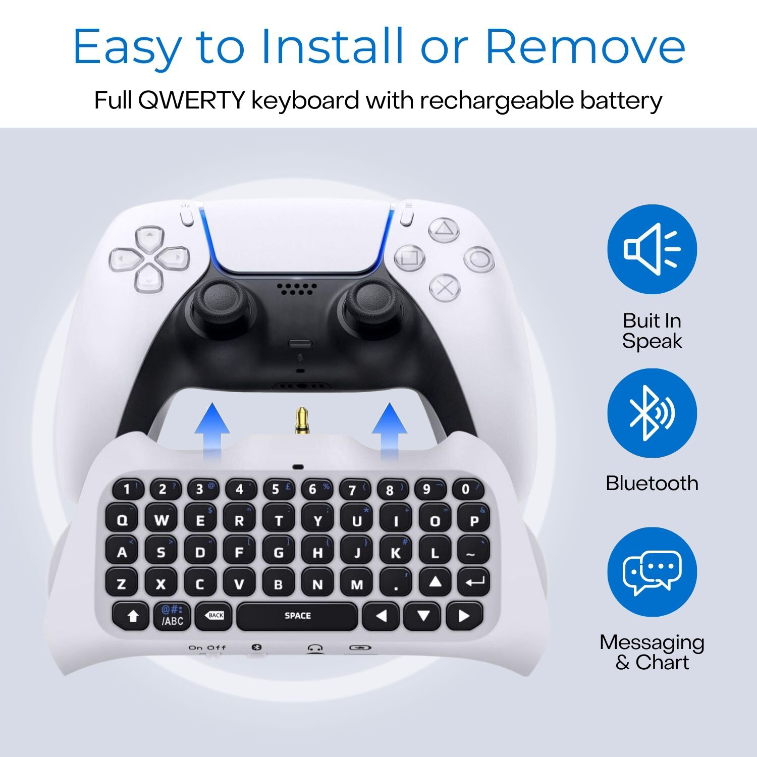 Mini Keyboard PS5 Controller Attachments - Enjoy a fully functional QWERTY keyboard that connects directly to your PS5 controller. Enhance gameplay, messaging, and media browsing without needing an external keyboard