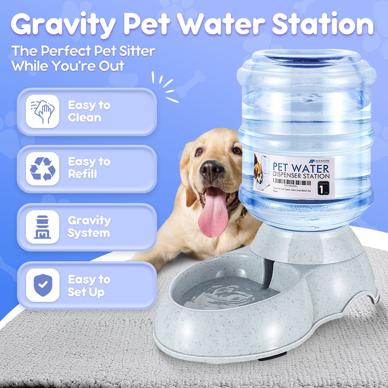 Pet Water Dispenser Station Self Replenish Waterer Drinking Fountain, 1