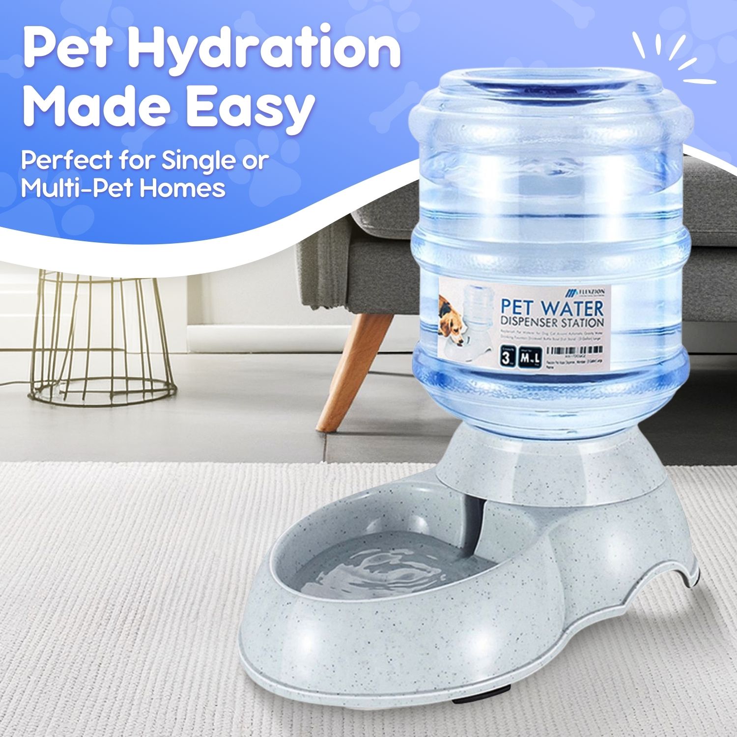 Pet Water Dispenser Station Self Replenish Waterer Drinking Fountain, 3