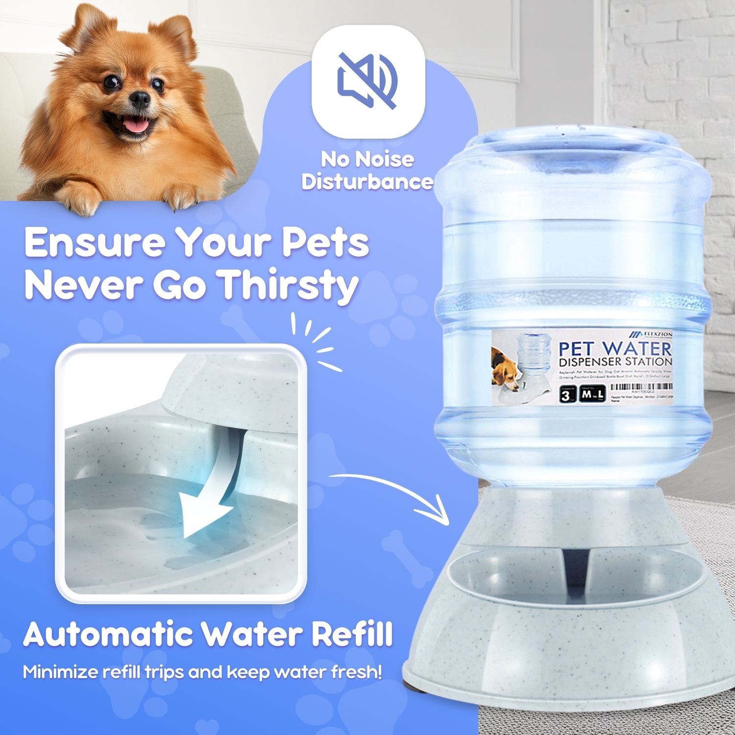 Pet Water Dispenser Station Self Replenish Waterer Drinking Fountain, 3