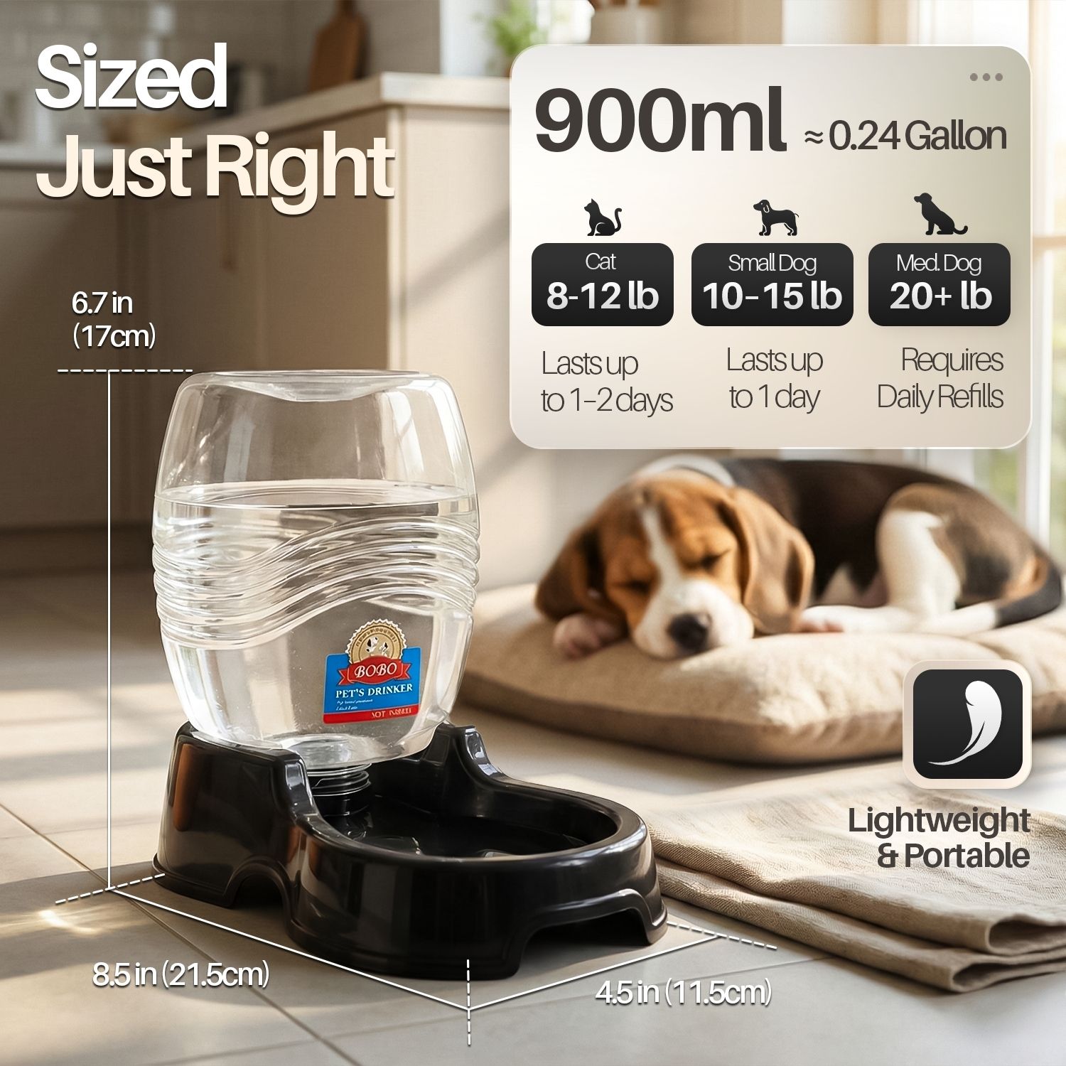 Convenient Water Dispenser for Pets - Features a recessed handle for easy transportation, this dogs water bowl dispenser also features a non-skid rubber feet to maintain stability and prevent spills