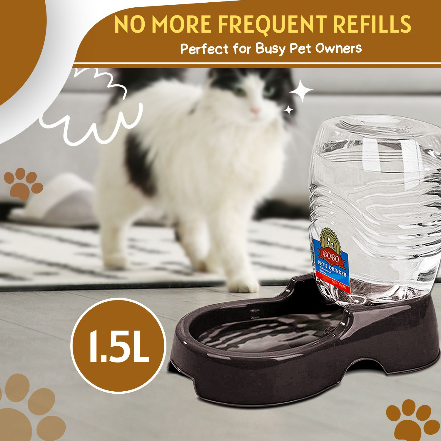 Pet Water Dispenser Station, Black, Auto Replenish Waterer 3/8 Gallon