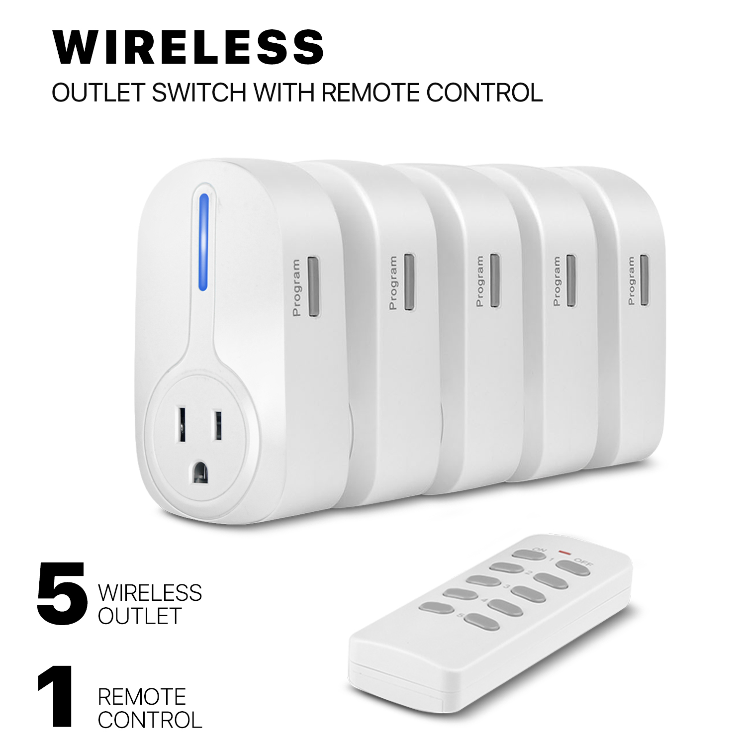 5 Pack Remote Control Outlet Wireless AC Power Outlets Light Switch