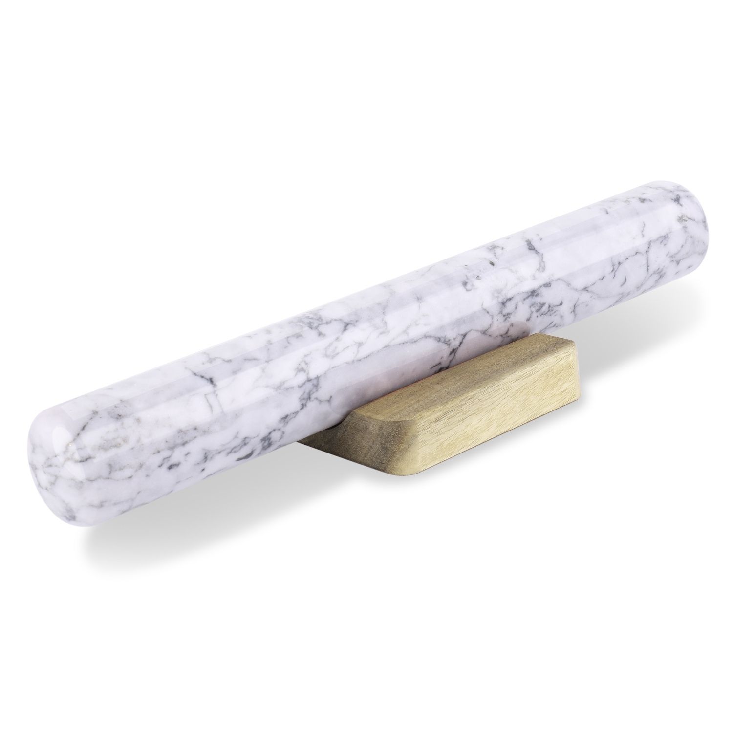 French Rolling Pin, 12-inch White Marble Dowel Rolling Pin with Wooden Holder Base Stand, Marble Rolling Pin for Baking Pastry Pizza Dough Roller Fondant Cookie Pie Crust Pasta Bakery Roller