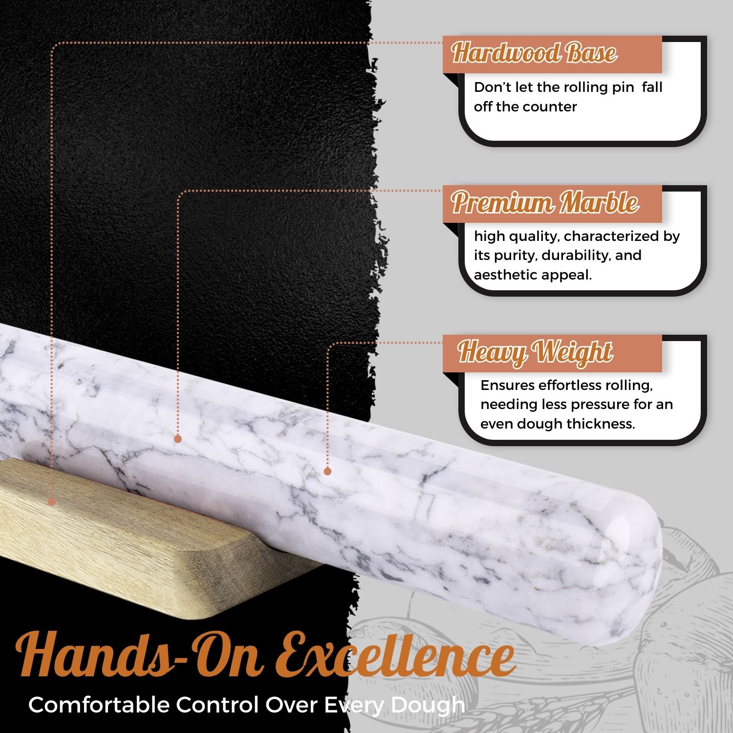 Cool-to-the-Touch Marble Surface - Keeps dough cool. Marble material is known to be an excellent insulator, and it stays relatively cool even at room temperatures. The cooling temperature of this rolling pin can be increased by putting it in the fridge for 10 to 15 minutes