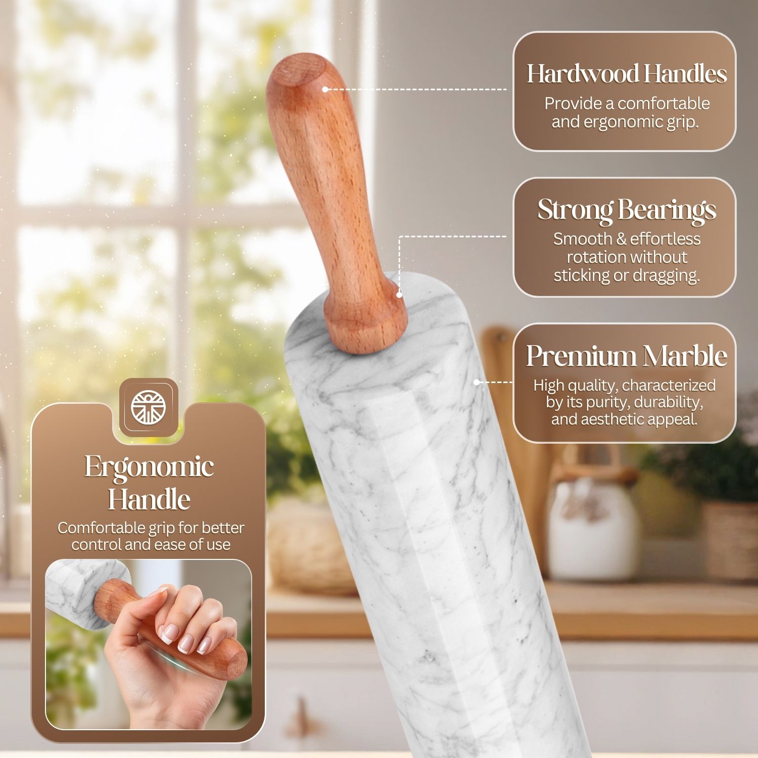 Easy to clean and provides a nonstick surface - Marble rolling pins are the easiest to clean because they can be hand washed with warm, soapy water; The wooden handles make rolling the dough easy
