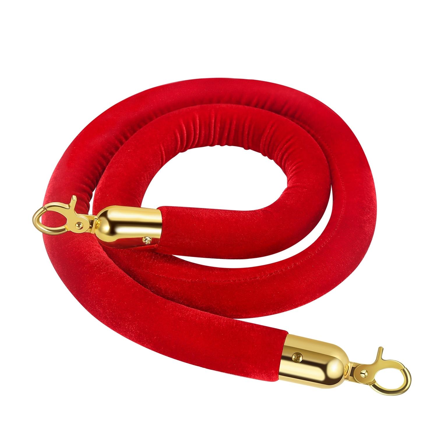 Velvet Stanchion Rope (5FT, 1 Pack) 1.5" Thick Red Cord for Ball Top Style Barriers Post, Crowd Queue Line Safe Control, Round Velour with Gold Plated Polished Brass Snap Hooks Clasps