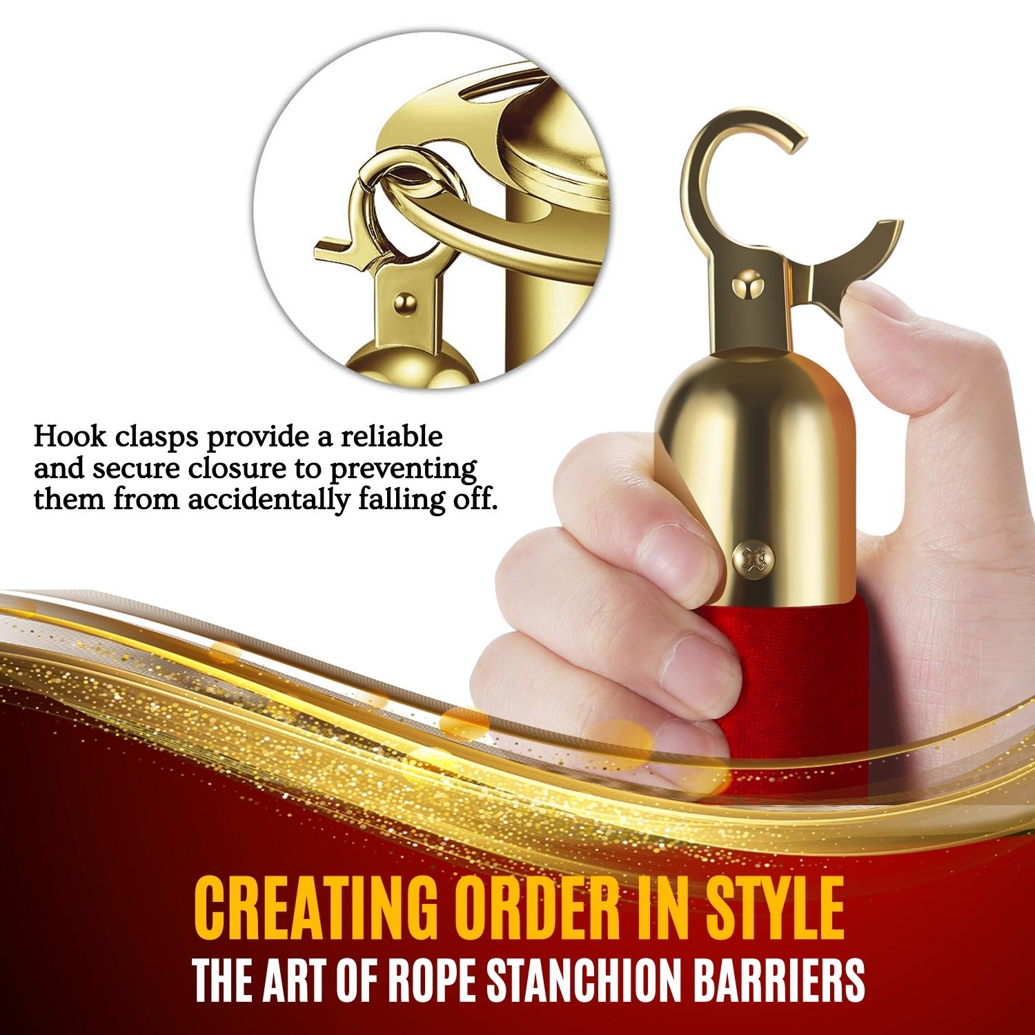 Simple and Elegant - The red velvet rope, golden mirror polish poles, and base just screams an upscale luxury, Create an atmosphere of elegance with red velvet ropes
