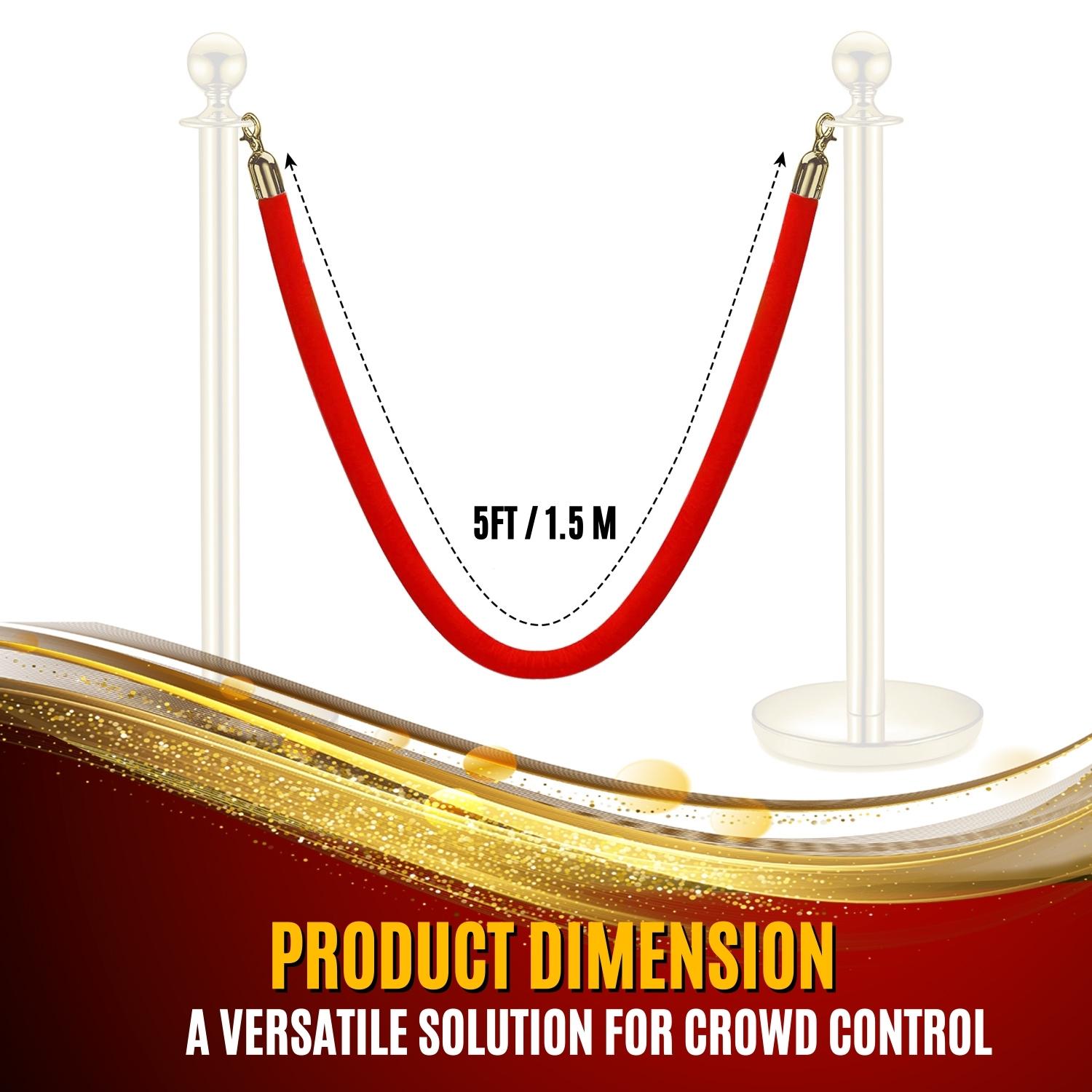 Dimensions - Made with red velvet, the rope measures 5 feet long and 1.5 inches thick for a professional look and feel