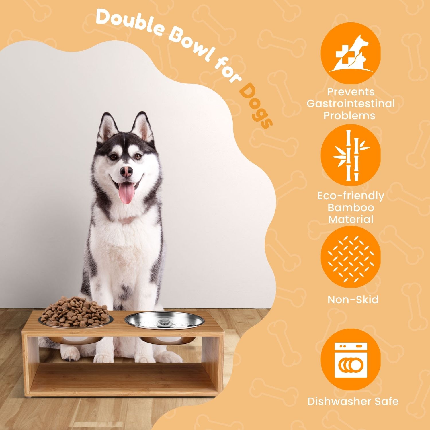 High-Quality Materials - The elevated cat and dog feeding station, constructed from bamboo, carries high water-resistant qualities. It comes with 2 stainless steel bowls that are sanitary, rustproof, and dishwasher safe.