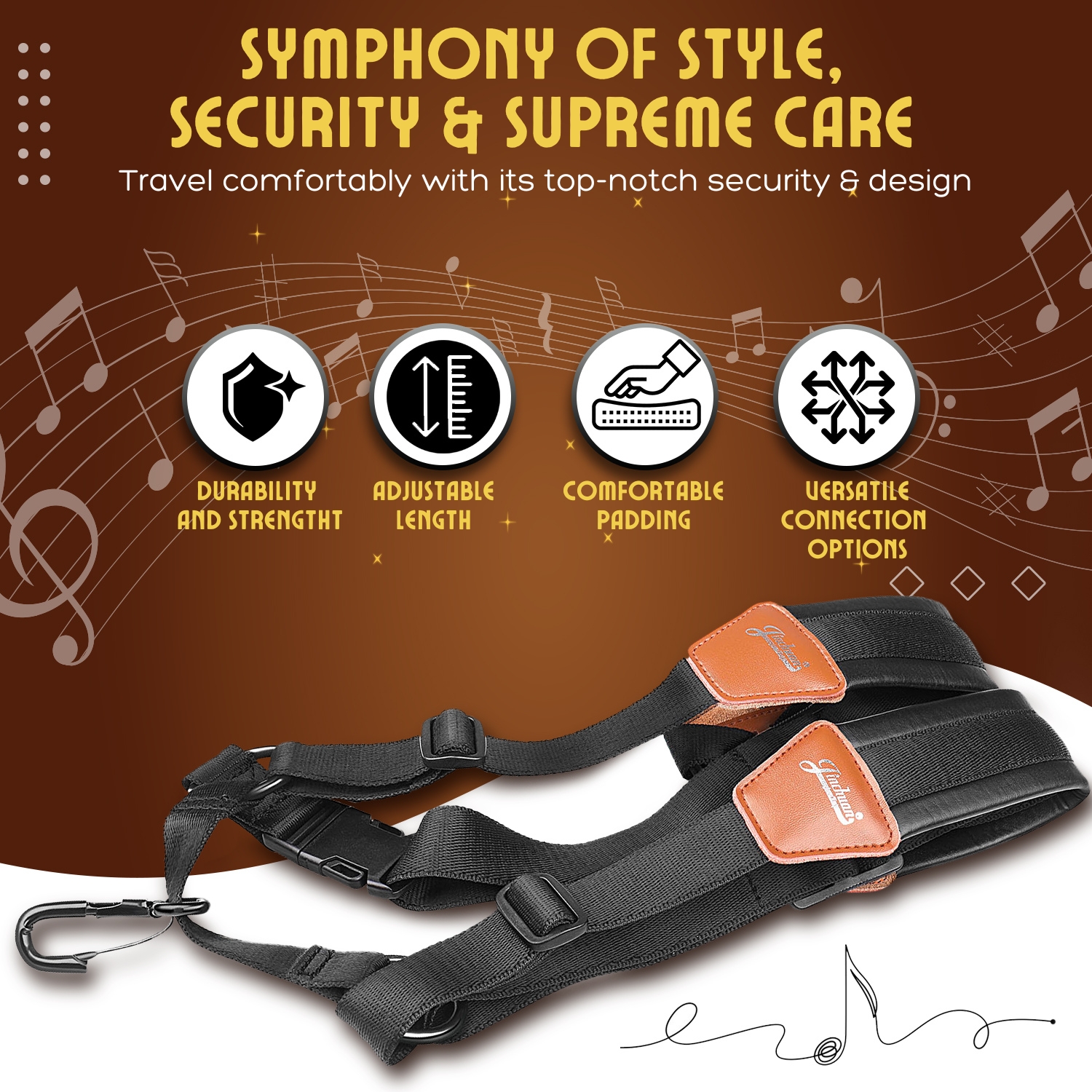 Professional Saxophone Shoulder Strap w/ Adjustable Chest Harness