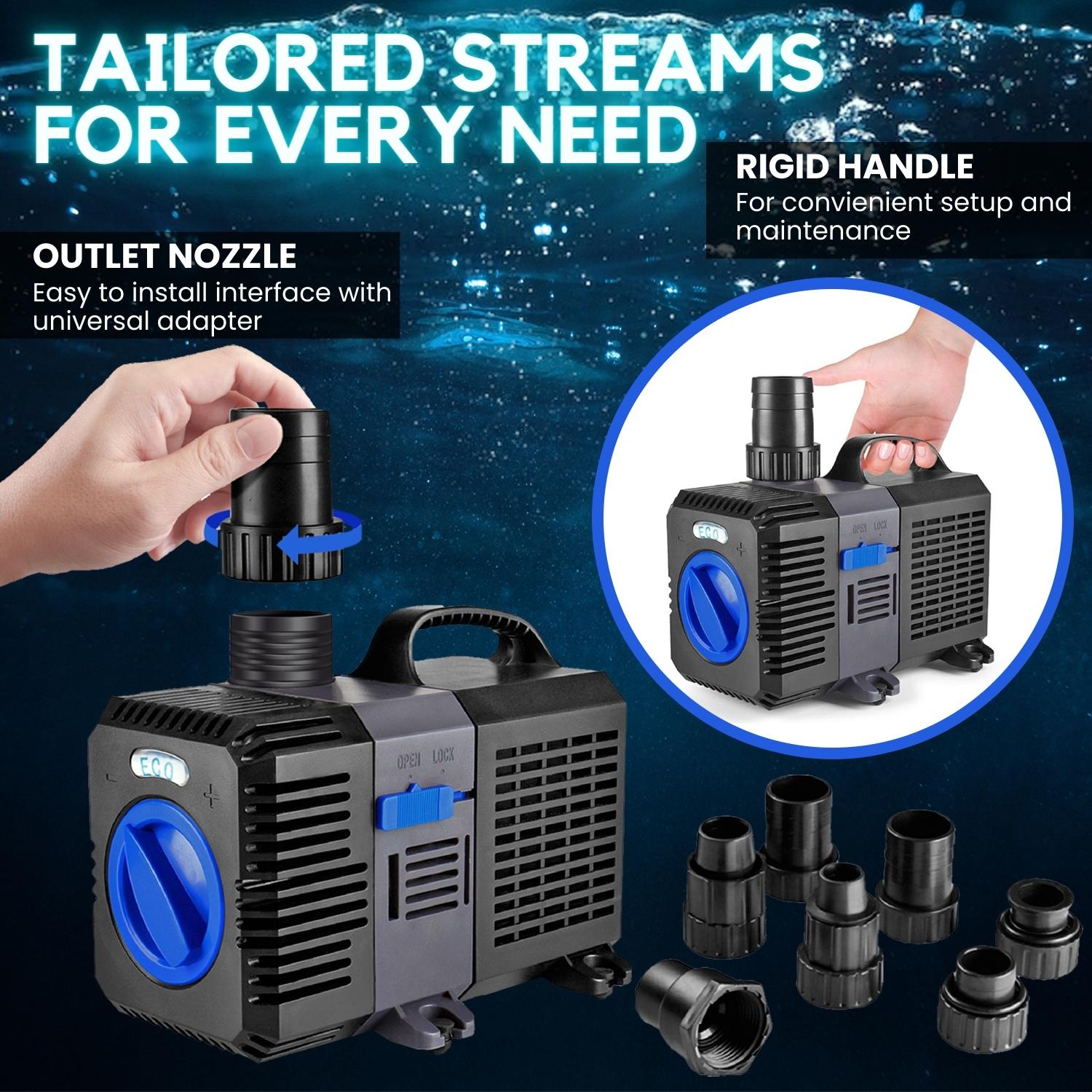 Pond Pump 800GPH Adjustable Submersible Inline Fountain Waterfall Koi Filter