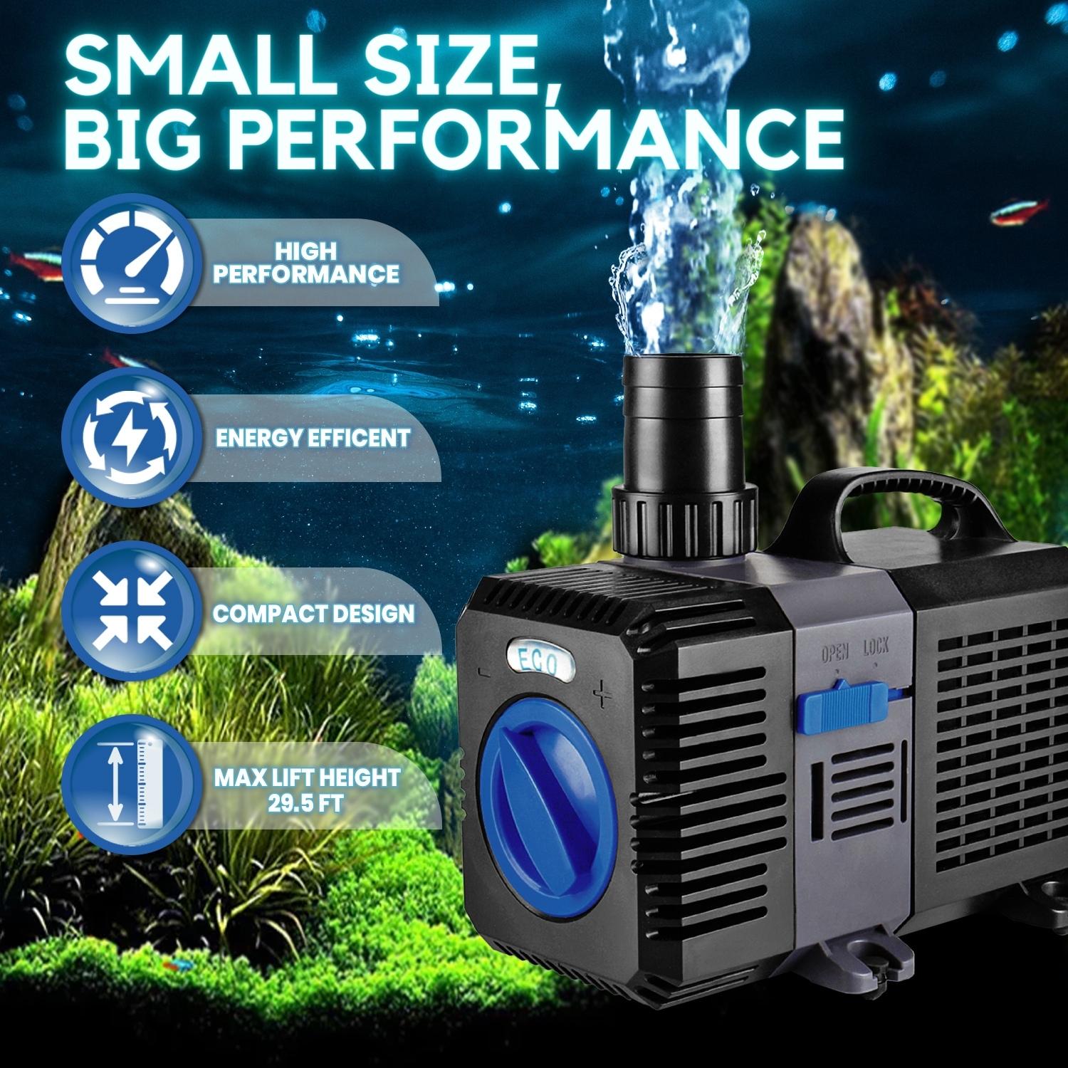 Pond Pump 800GPH Adjustable Submersible Inline Fountain Waterfall Koi Filter