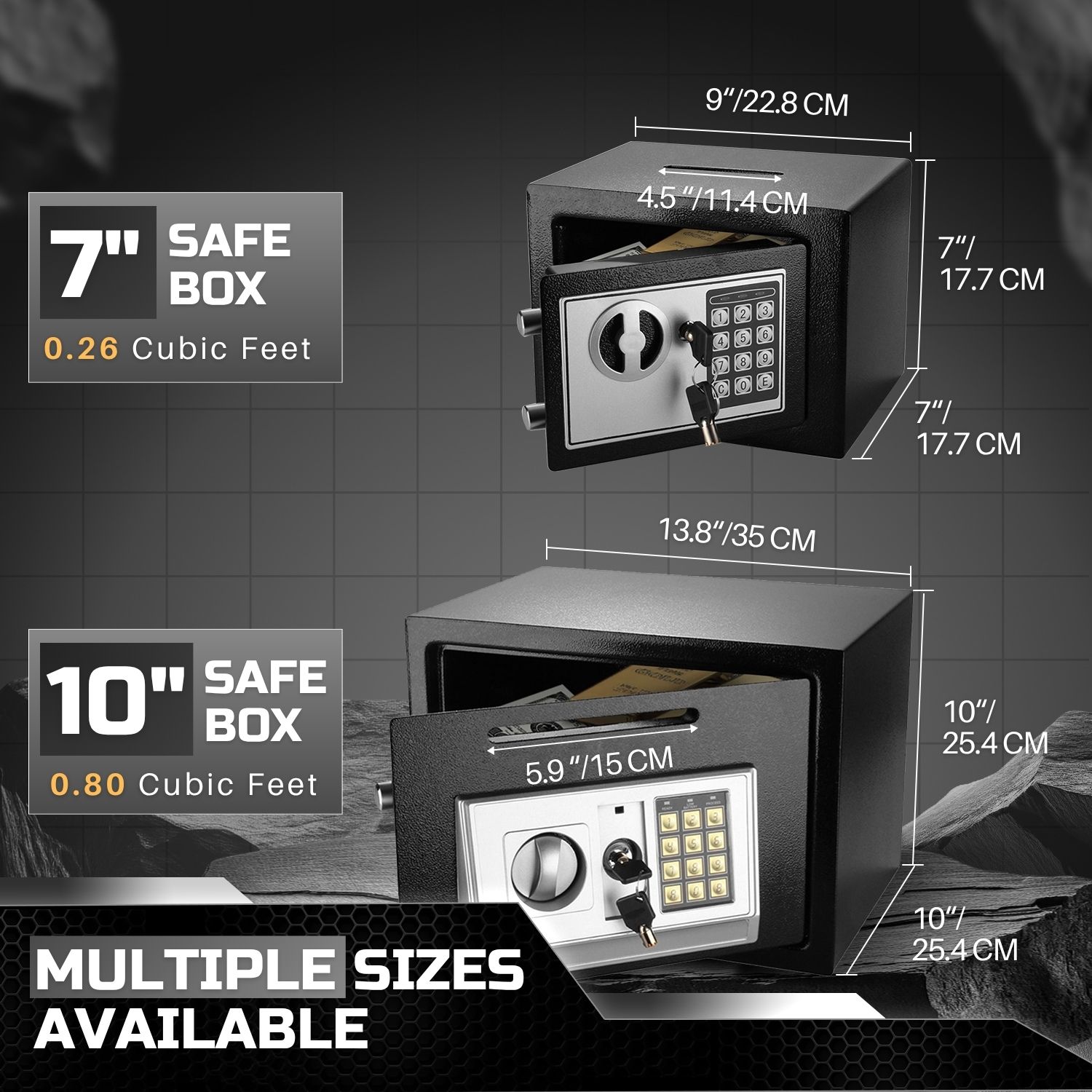 Adjustable and Mountable Design: This small safe box includes an adjustable shelf and mounting hardware, allowing you to secure it to a wall, floor, or shelf for added protection and convenience. Perfect as a small money safe to keep your valuables organized and secure