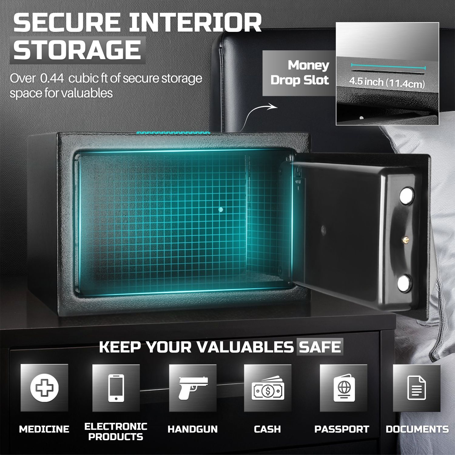 Emergency Access with Override Keys: Includes 2 override keys to access your hotel safe or drop safe for business even if the code is forgotten or batteries run out