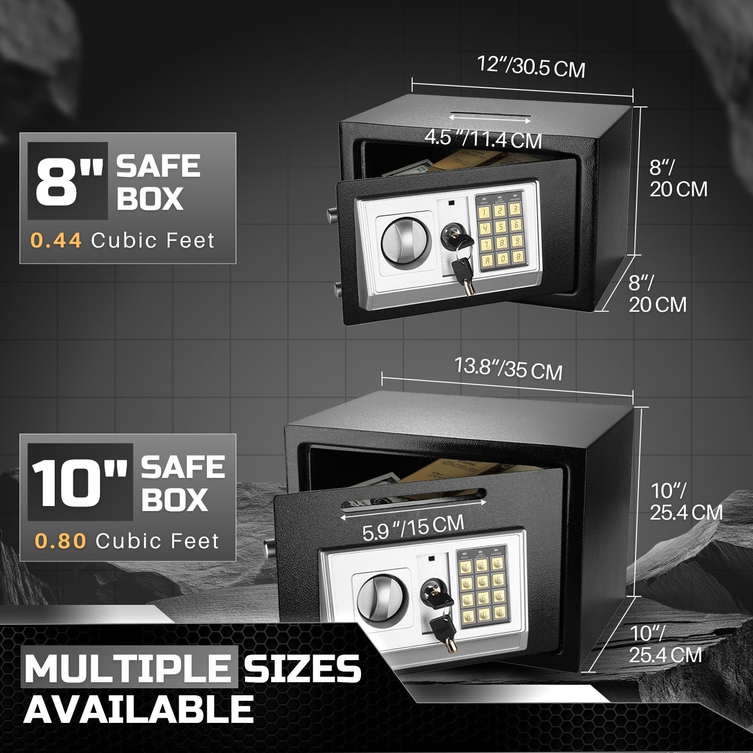 Adjustable and Mountable Design: This small safe box includes an adjustable shelf and mounting hardware, allowing you to secure it to a wall, floor, or shelf for added protection and convenience. Perfect as a small money safe to keep your valuables organized and secure