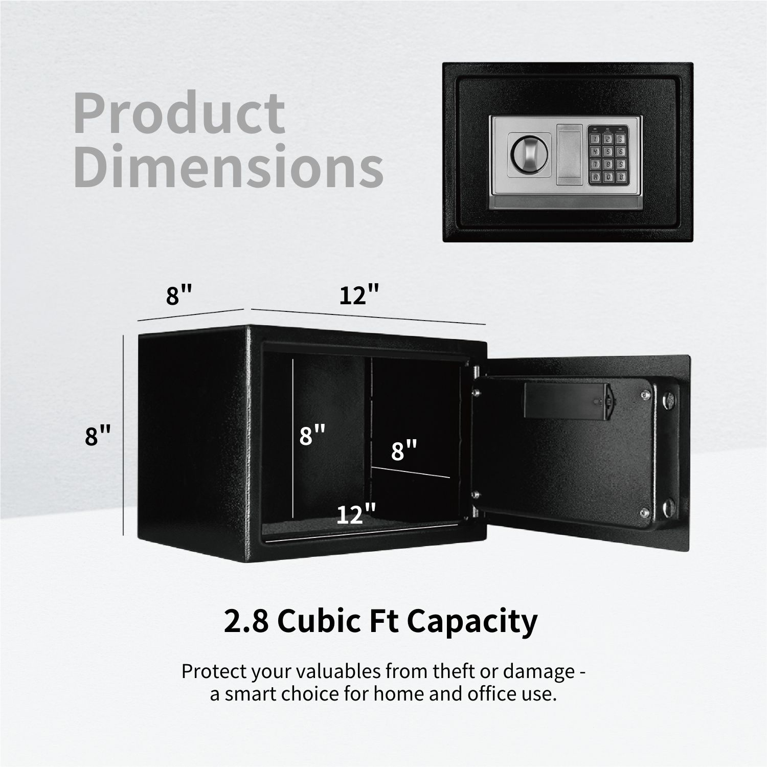 Reprogrammable Digital Access: Desk safe features a customizable 8-digit code, lockout protection, and a hidden key lock. Built with solid steel and tamper-proof hinges, this money safe keeps valuables secure