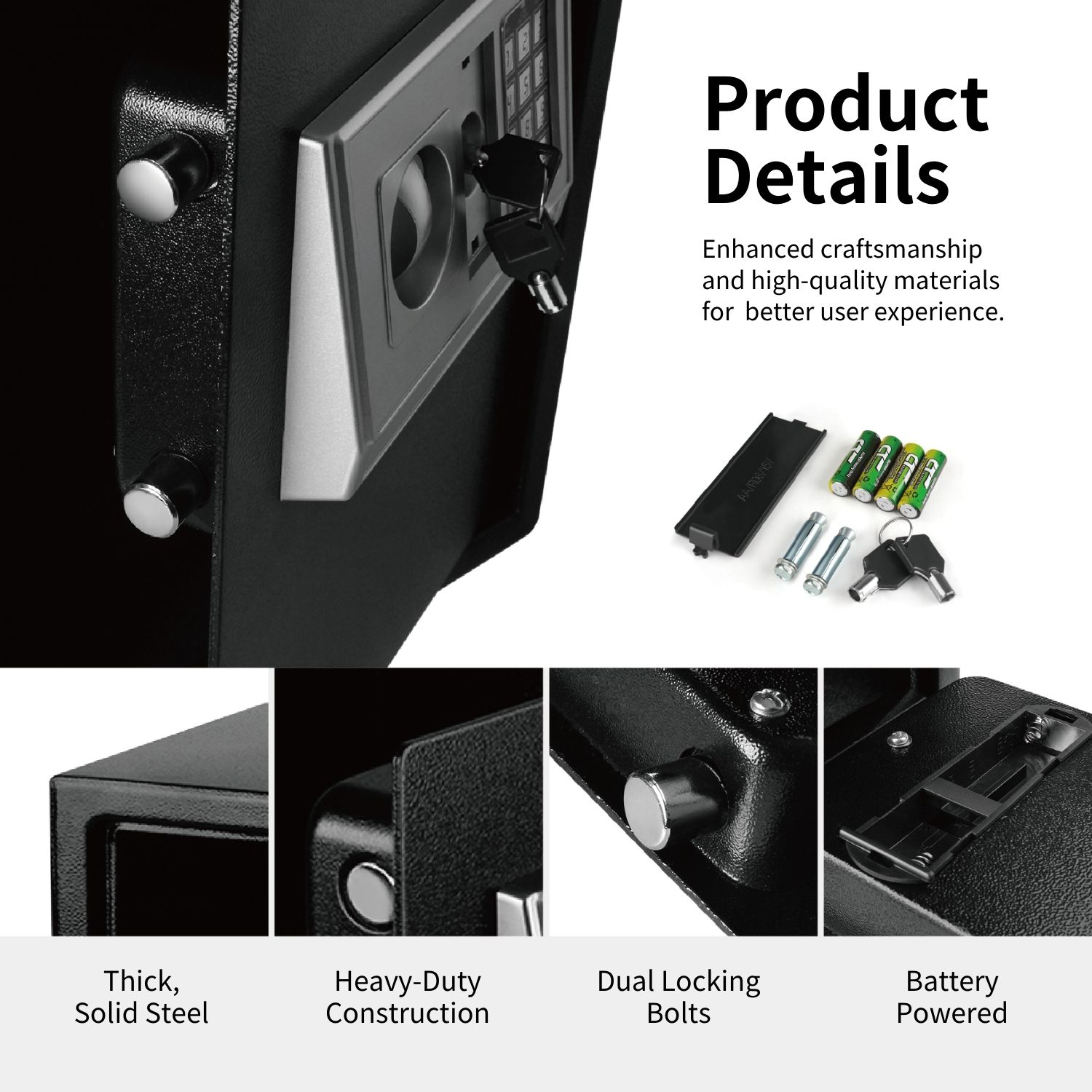 Adjustable and Mountable Design: This hotel safe lock features an adjustable shelf and includes mounting hardware for secure installation. Ideal as a jewelry safe or money safe for cash, it keeps valuables organized and protected