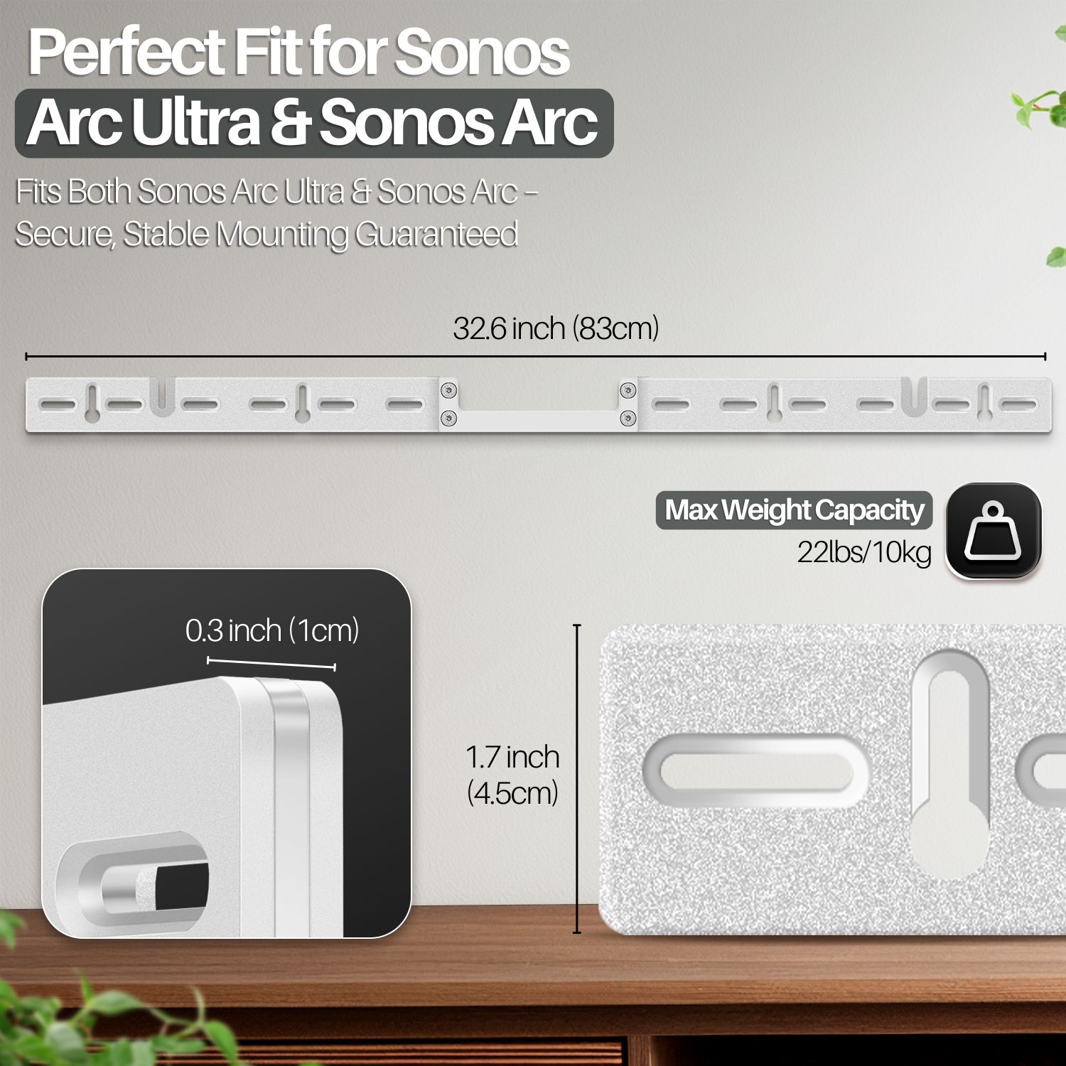 Easy Installation Guide: Recommended mounting is 4 inches beneath the TV; installation does not require attaching the bracket to the TV frame. Included Package: Wall Mount Bracket, Mounting Hardware Installation Kit, User Manual