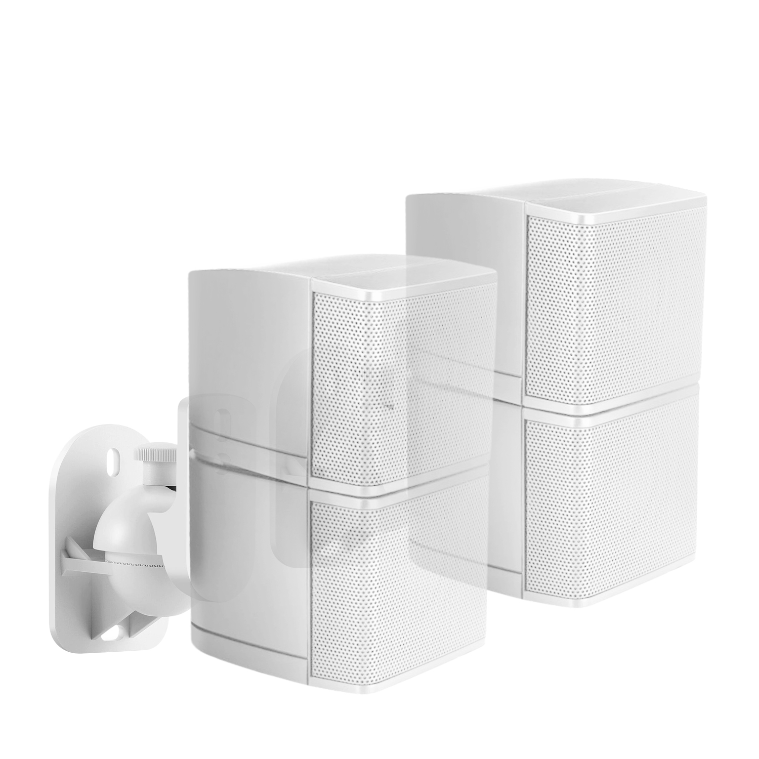 Universal Satellite Speaker Wall Mount Bracket Ceiling Mount Clamp with Adjustable Swivel and Tilt Angle Rotation For Surround Sound System Satellite Speakers - 1 Pair Set of 2, White