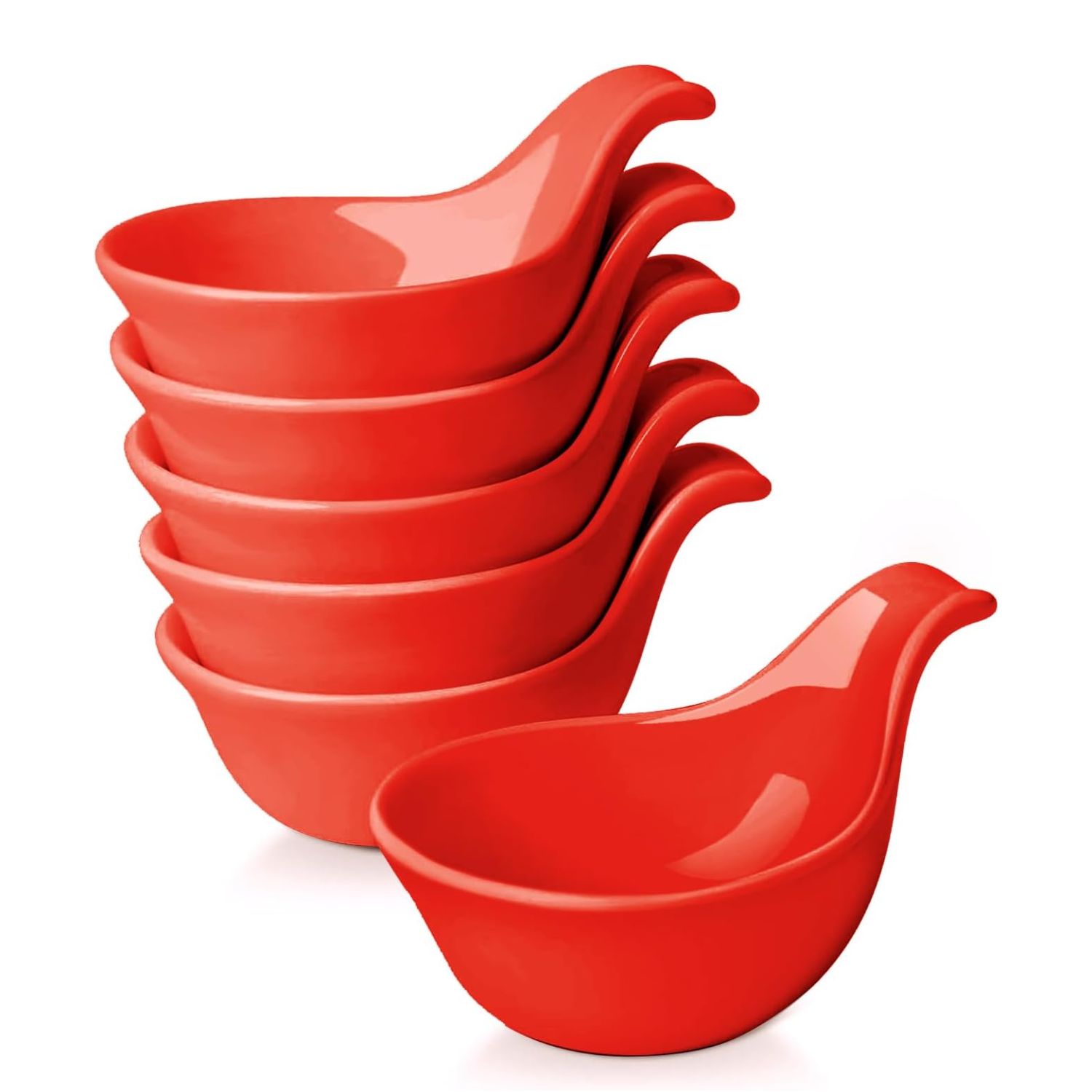 Ceramic Dipping Bowls, Small Bowls for Dipping with Handle, Condiment Cups Soy Sauce Dish, Porcelain Ramekins,  Sauce Holders, Containers for Small Side Dishes Dips - 3 oz, Set of 6, Red