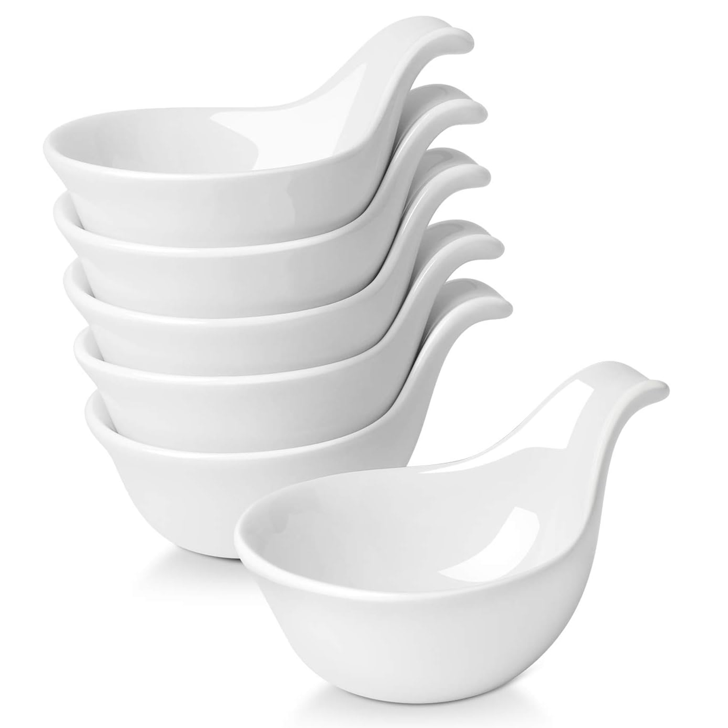 Porcelain Dipping Bowls Ramekins w/ Grip Handle for Appetizers, Set of
