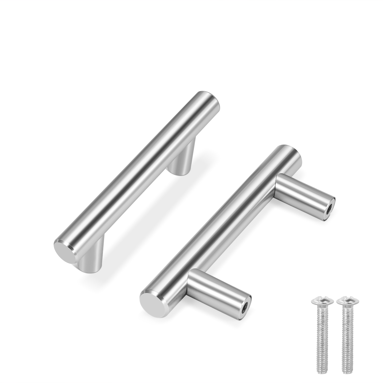Flexzion T Bar Handle Pull Knobs 4" Length (2.5" Hole Center) Hardware Set Stainless Steel Kitchen Door Cabinet Drawer Furniture Appliance Euro Style with Mounting Screws