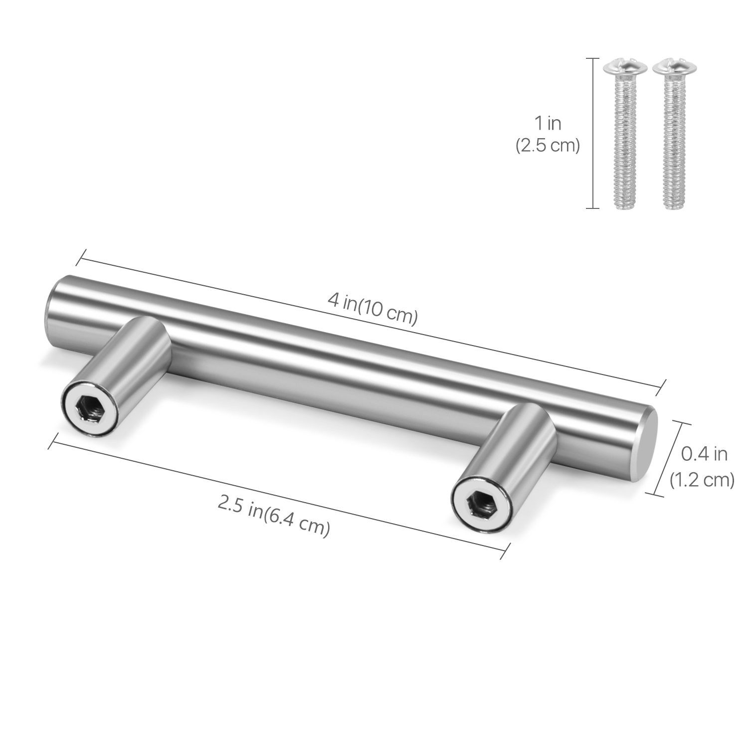 Precise Cabinet Handle Measurements - Hole centers: 6.4 cm (2.5 inch), Handle Bar Length: 10 cm (4 inch), Projection: 1.5 cm (0.5 inch), Please measure your cabinet Hole Centers carefully for the best fit when installing or replacing your kitchen cabinet hardware