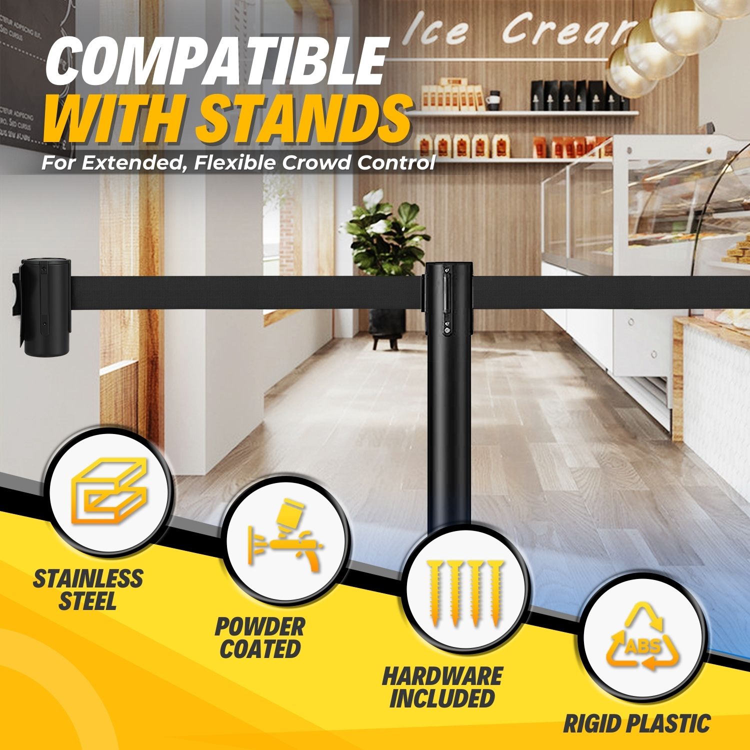 Versatile Barrier Solution: Extendable up to 10 feet long, our safety barriers retractable belt is perfect for guiding crowds in public events as well as restricting access in warehouses and loading areas.