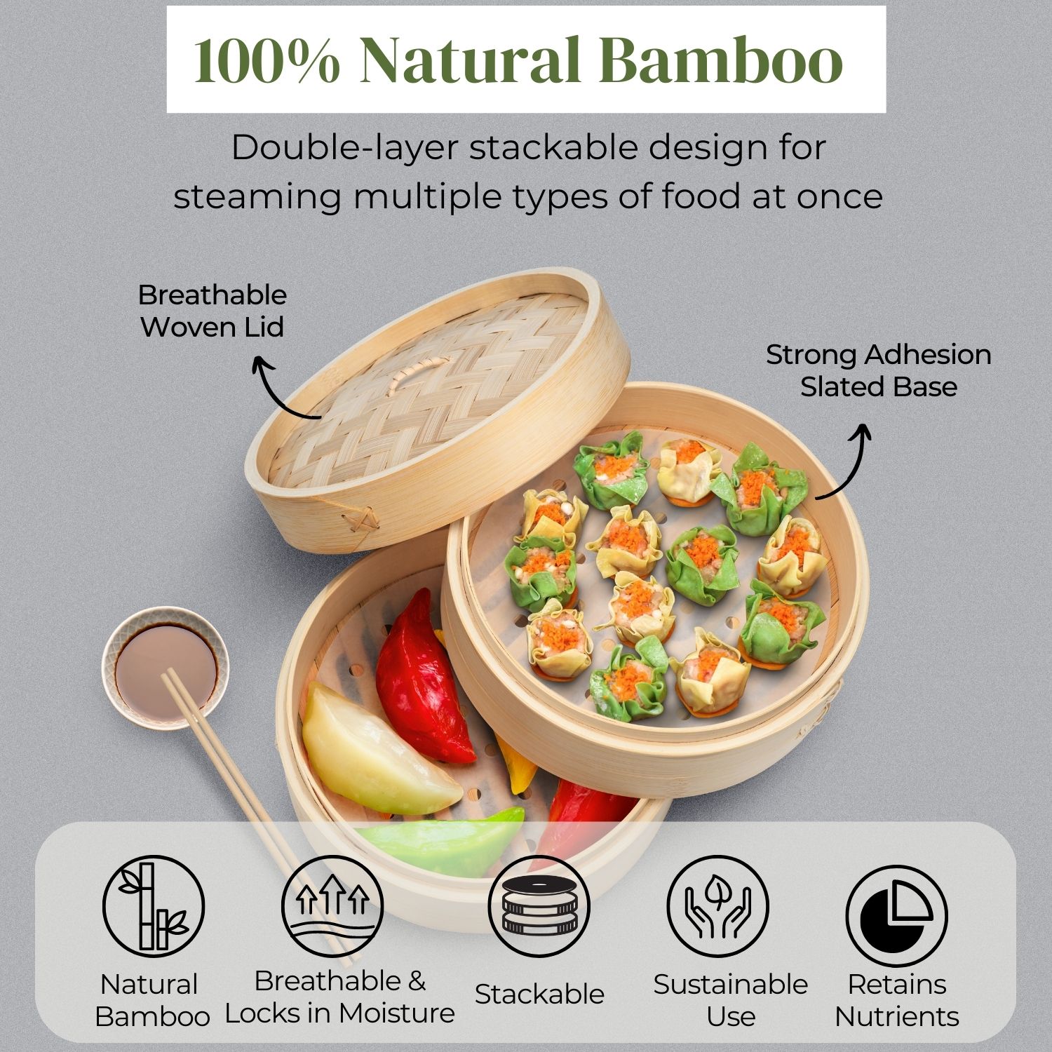 Healthy Way of Cooking: Using bamboo steamers is a lot better than frying or grilling food. It helps in maintaining the color, vitamins, nutrients, and flavor of vegetables. Cooks over a single heat source and fits most 10 Inch pots.  Very economical and saves more time