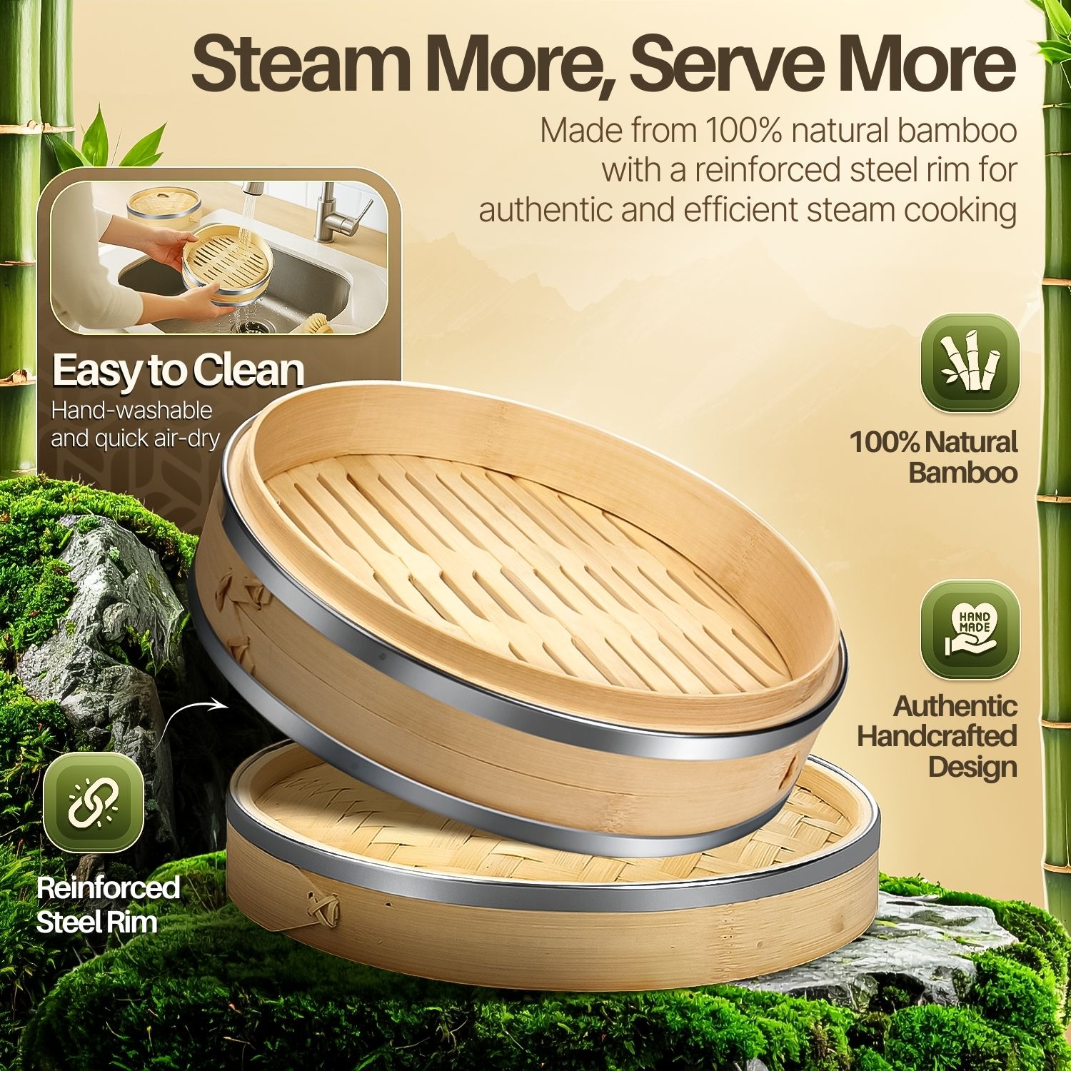 Bamboo Steamer Basket Set Steamer Liners Chopsticks Chinese Steamer