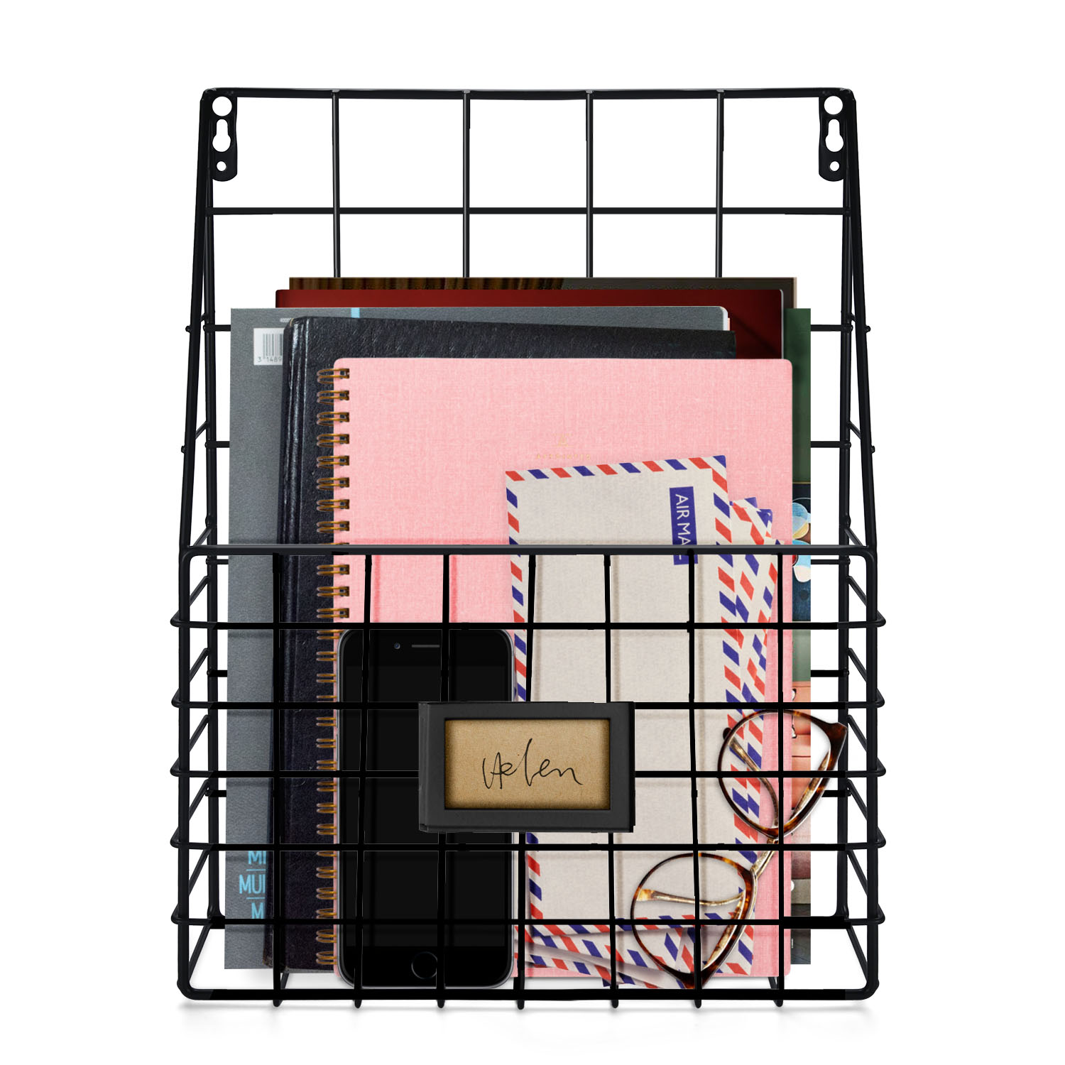 Wall Mounted Magazine File Rack Organizer for Mail Entryway Kitchen Office Bathroom Home Basket Bin  Decor Metal Wire Shelves Storage for A4 Documents Tablest DMs Comic Books Recipes, Black