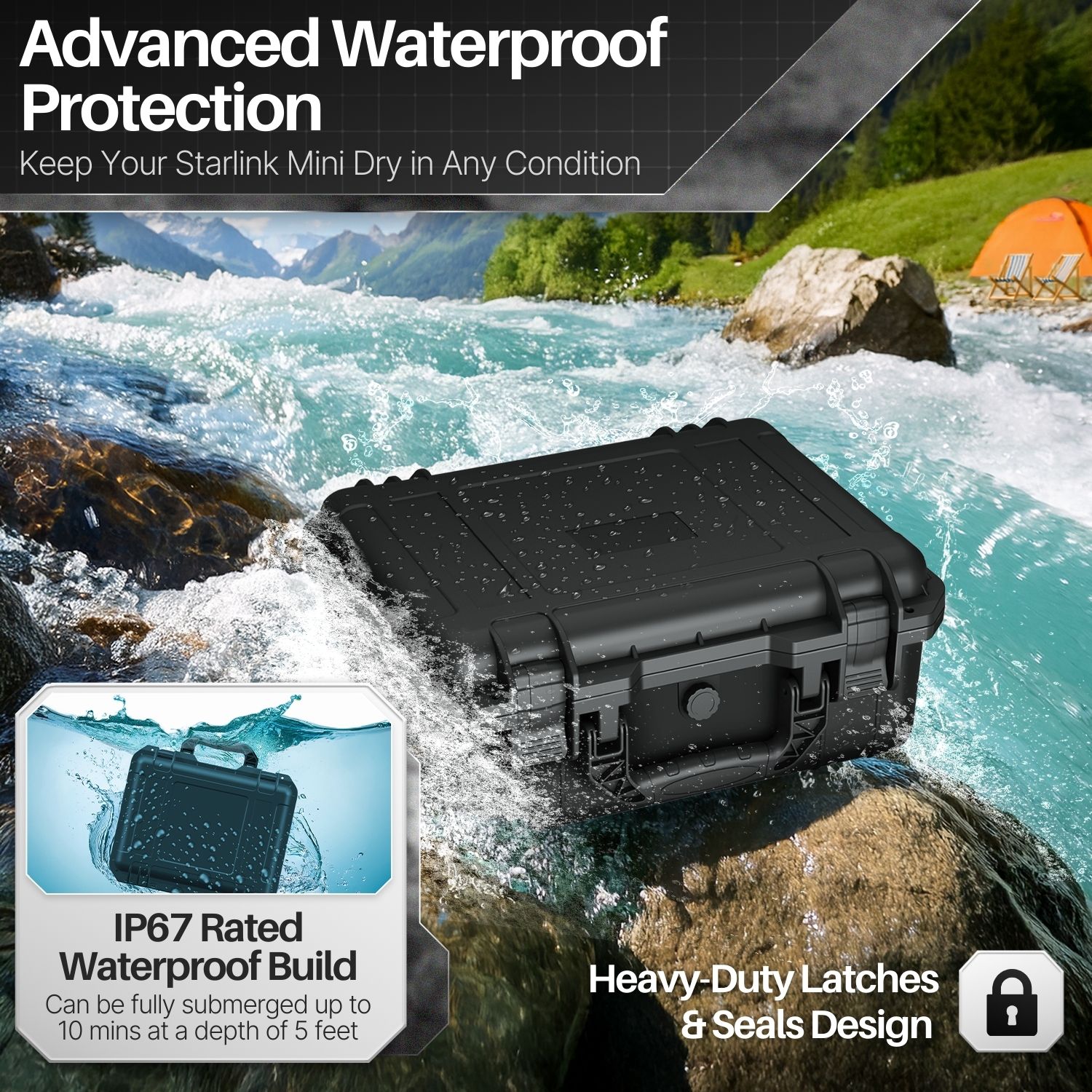 TNP for Starlink Mini Case - IP67 Waterproof Hard Travel Case for Starlink Mini - Precision Cut Foam for Satellite Dish, Kickstand, Pipe Adapter, Power Supply, & Cables, Ideal for Outdoor & Camping